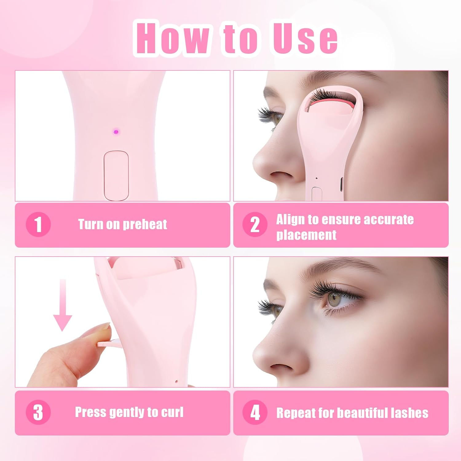 Heated Eyelash Curler, Rechargeable Electric Lash Curler with Type-C Port & 3 Adjustable Temperature Modes for Women Girls Lash Styling & Natural Curls image number 5