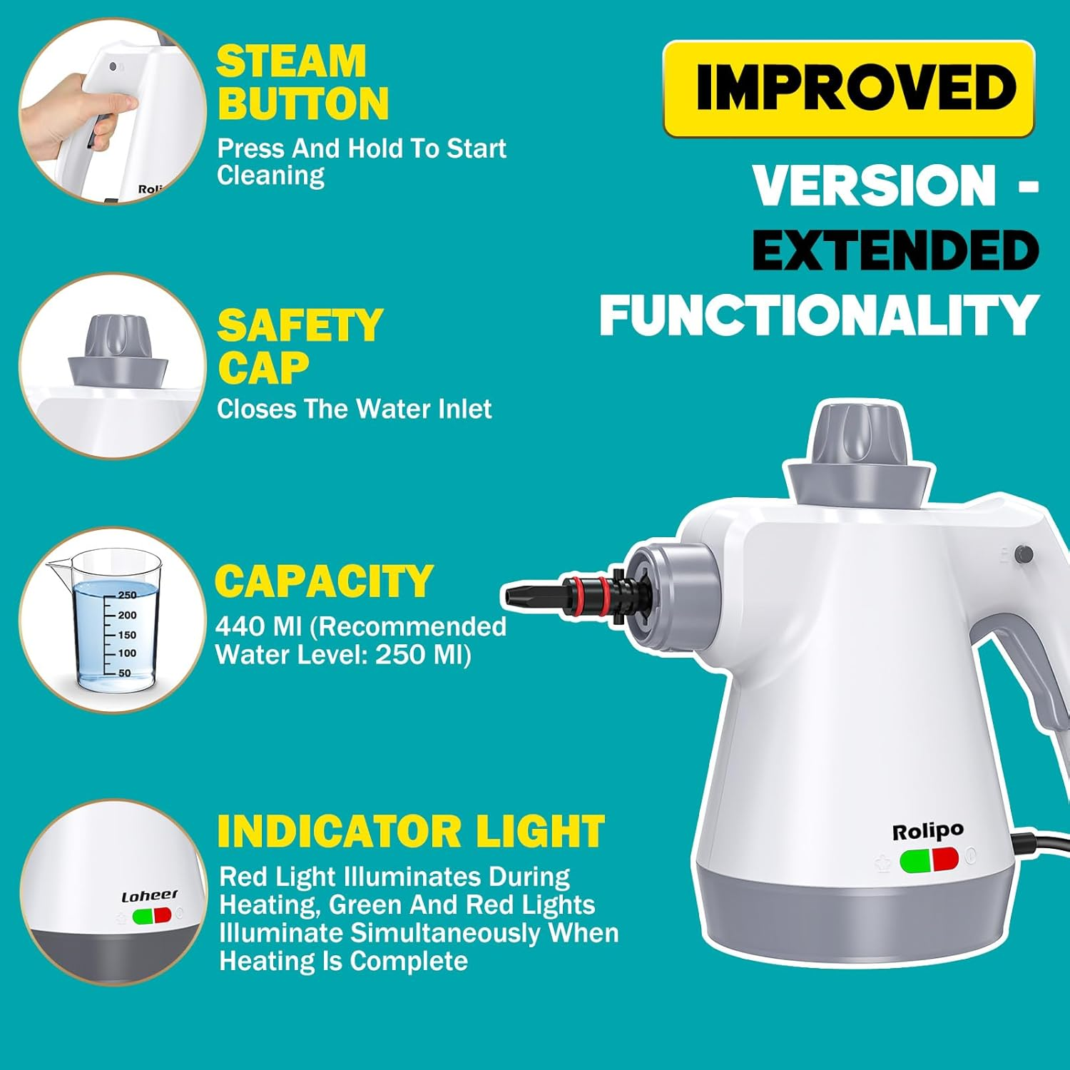 Portable Steam Cleaner, Multifunction Steam Gun for Home Use, Pressurized with 12 Accessories and Safety Lock, for Cleaning Kitchen, Bathroom, Grouts, Windows, Grease image number 6