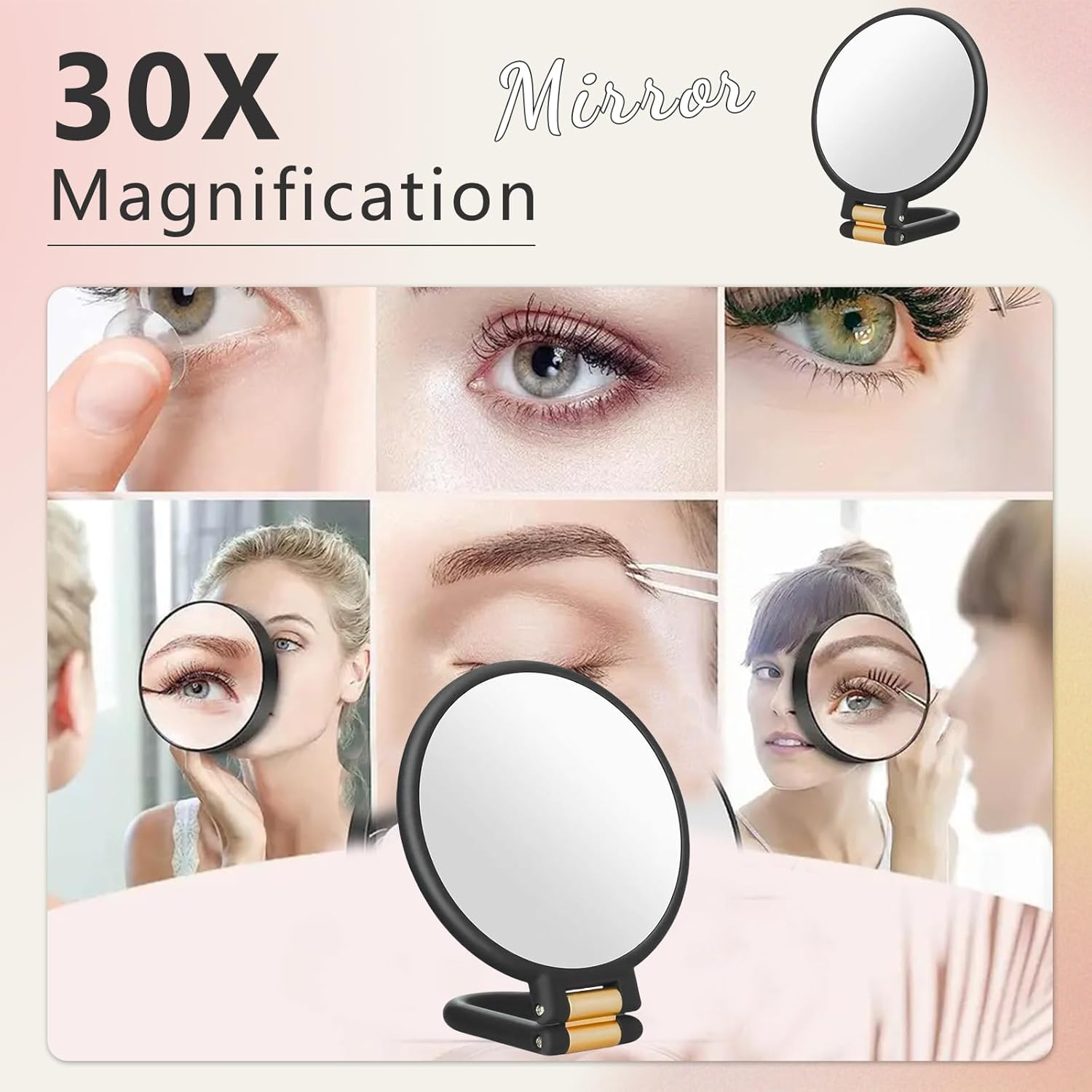 TELAIN 30X Magnifying Mirror for Travel with Handle, Double-Sided 1X/30X Magnification Hand Mirror for Makeup image number 4