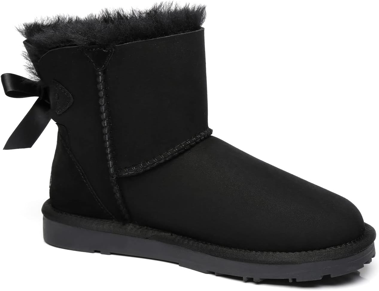 EVERAU Women Short Boots Australia Sheepskin Wool Water Resistant Mini Back Bow image number 4