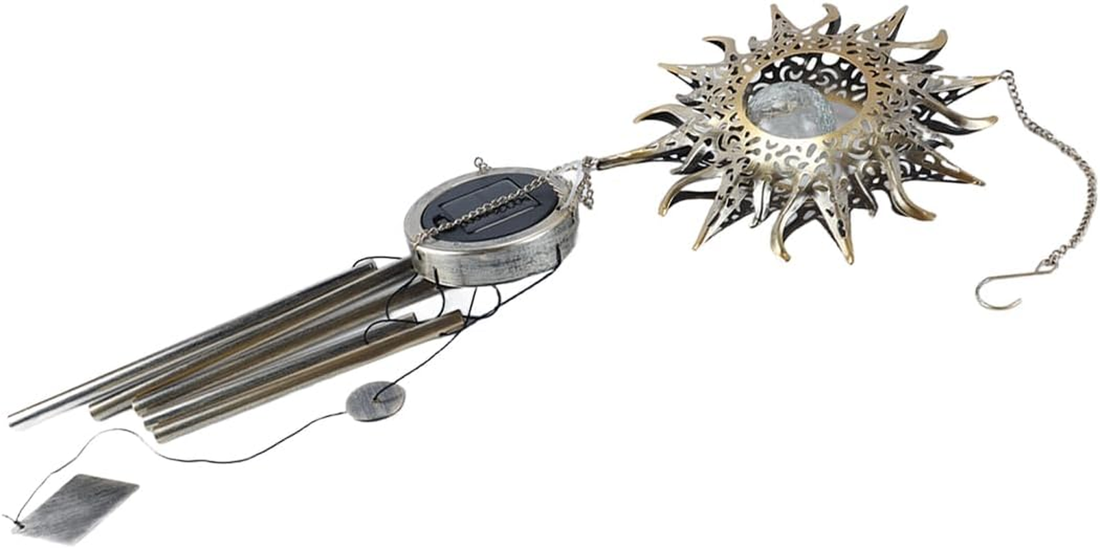 Ausi Sun Moon Solar Wind Spinner Light - Outdoor Garden Night Wind Bell Waterproof Chime Ambient Light Lamp - Lamp for Patio, Deck, Lawn, Yard, Patio, Deck, Garden (Sun) image number 1