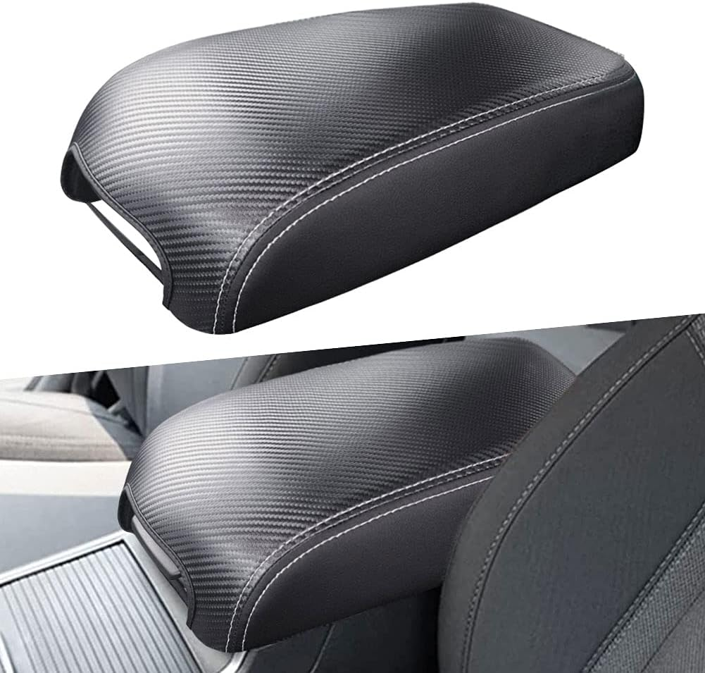 Sportuli Center Console Cover Anti-Scratch Leather Armrest Cover Replace for 2011-2023 2024 Dodge Charger Chrysler 300 300C (Black Stitches)