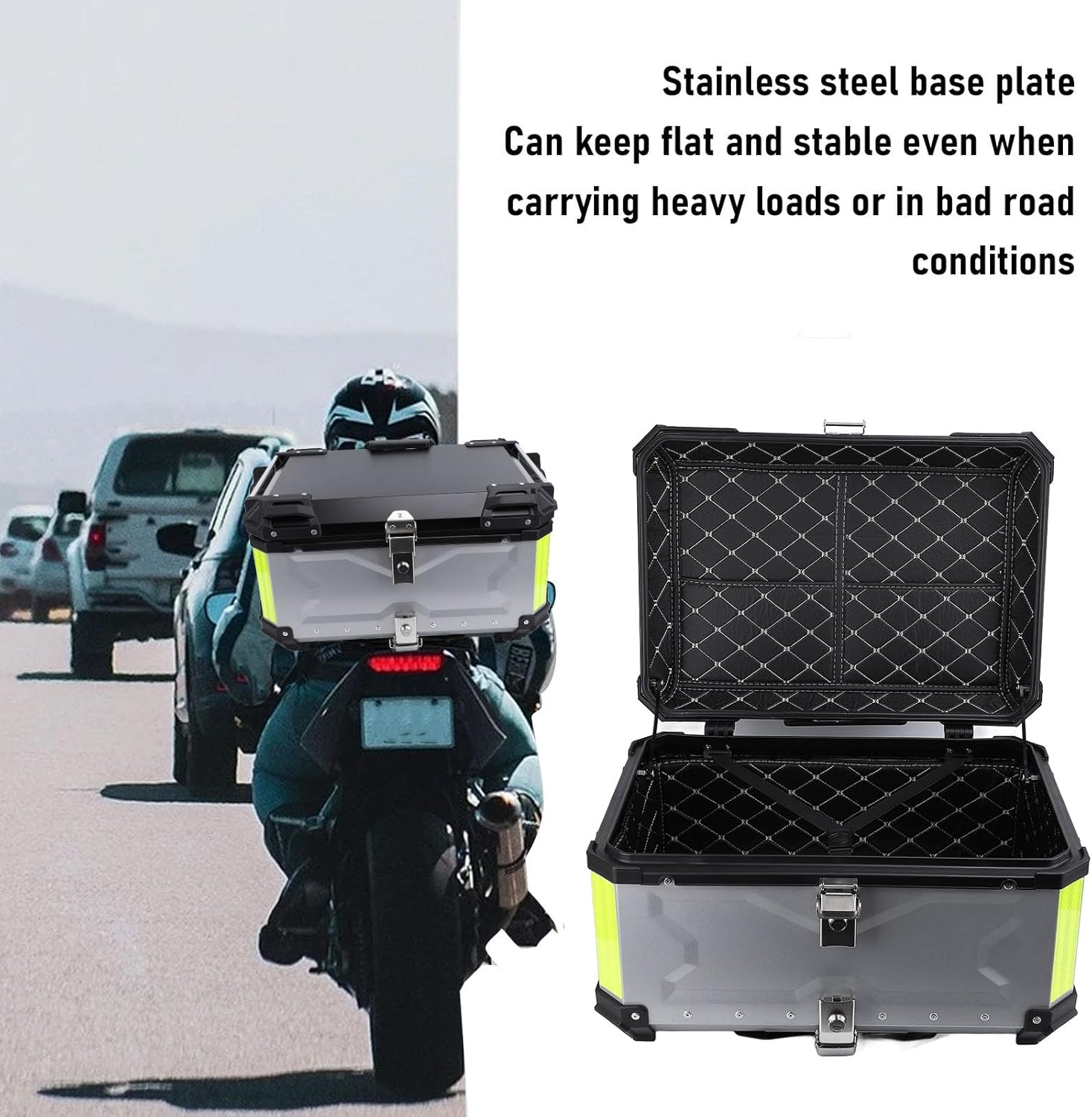 Jiawu 65L Aluminum Motorcycle Top Case, Waterproof Trunk with Security Lock, Tail Box for Helmet Luggage, Quick Release Base Plate, Compatible with Motorcycle & Scooter image number 4