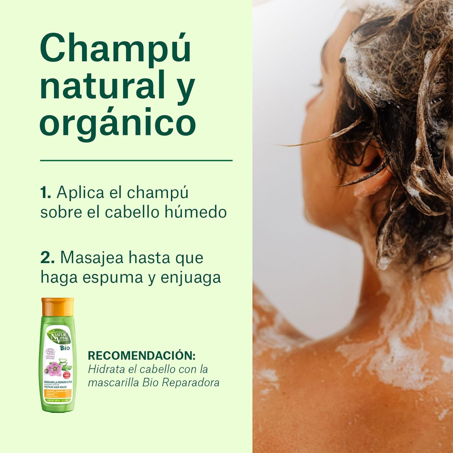 Naturvital Bio Shampoo &ndash; Repairing-Ecocert Certified-No Silicones, Parabens and PEG image number 3