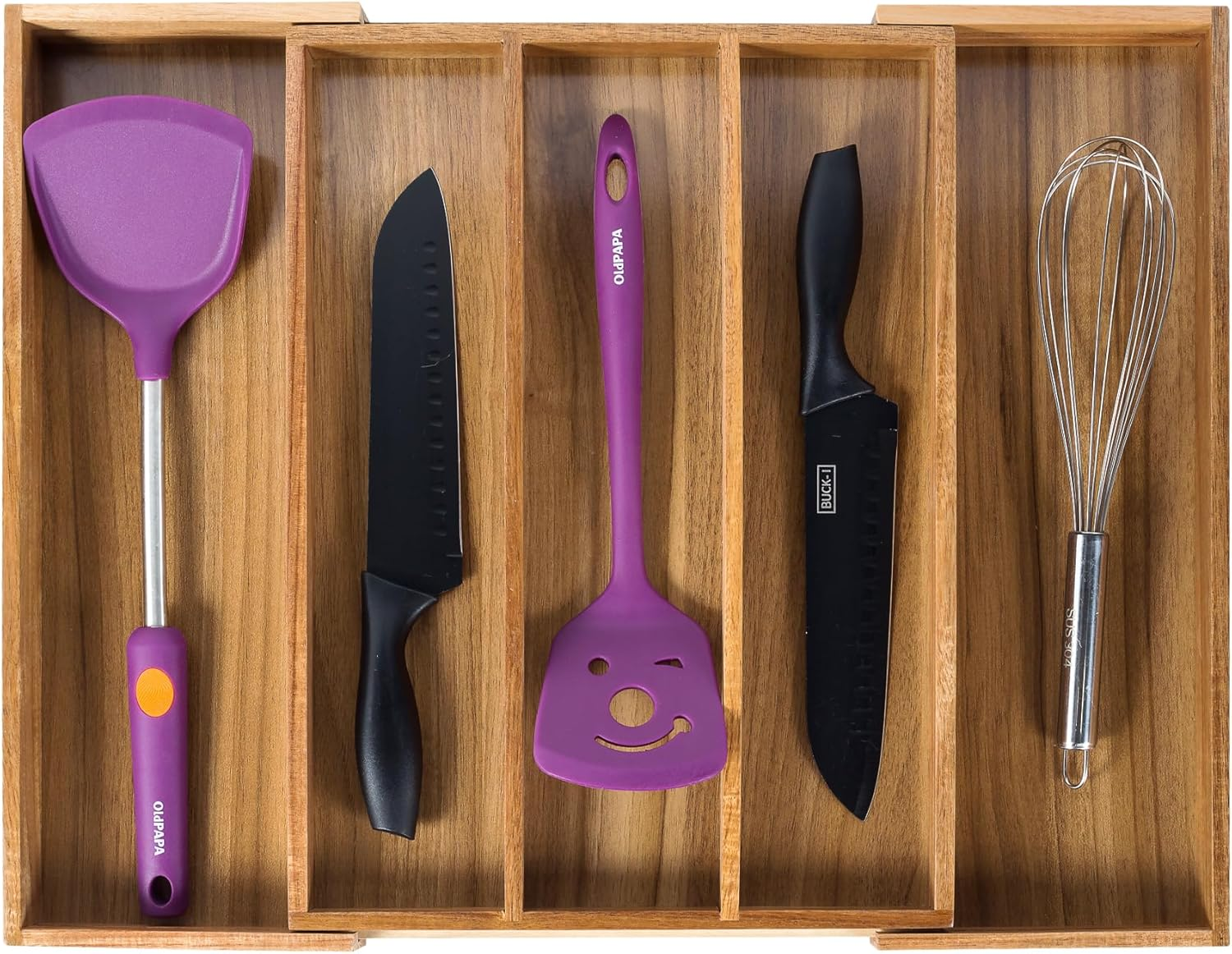 Utoplike Bamboo Expandable Cutlery Organizer Tray, Kitchen Drawer Organiser, for Silverware, Flatware, Utensils, Cutlery, Accessories or Gadgets (Natural)