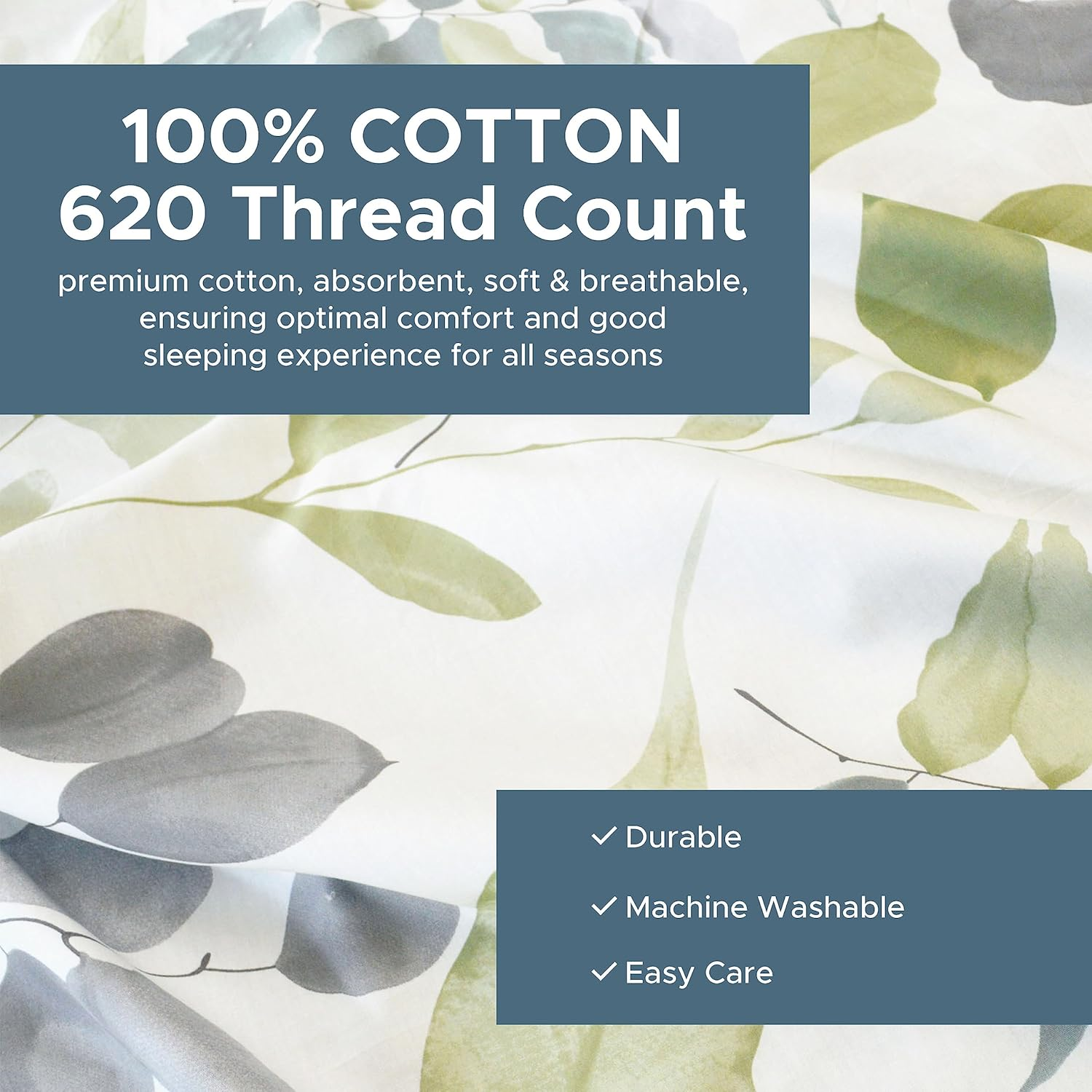 Essina Double Bed Quilt Cover Set &ndash; 3Pc Bedding with Doona Cover Double and Pillow Shams &ndash; Quilt Cover Cotton 620 Thread Count &ndash; Luxurious Duvet Cover &ndash;Watercolour image number 5