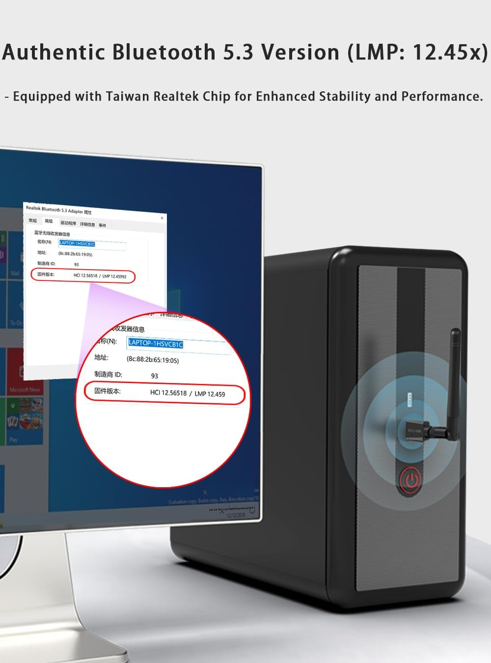 Super Long Range Bluetooth 5.3 Pro USB Adapter for PC Supports Windows 11/10/8.1/7, 5.3+EDR Bluetooth Wireless for Desktop, Laptop, Printers, Keyboard, Mouse, Headsets, Speakers image number 2