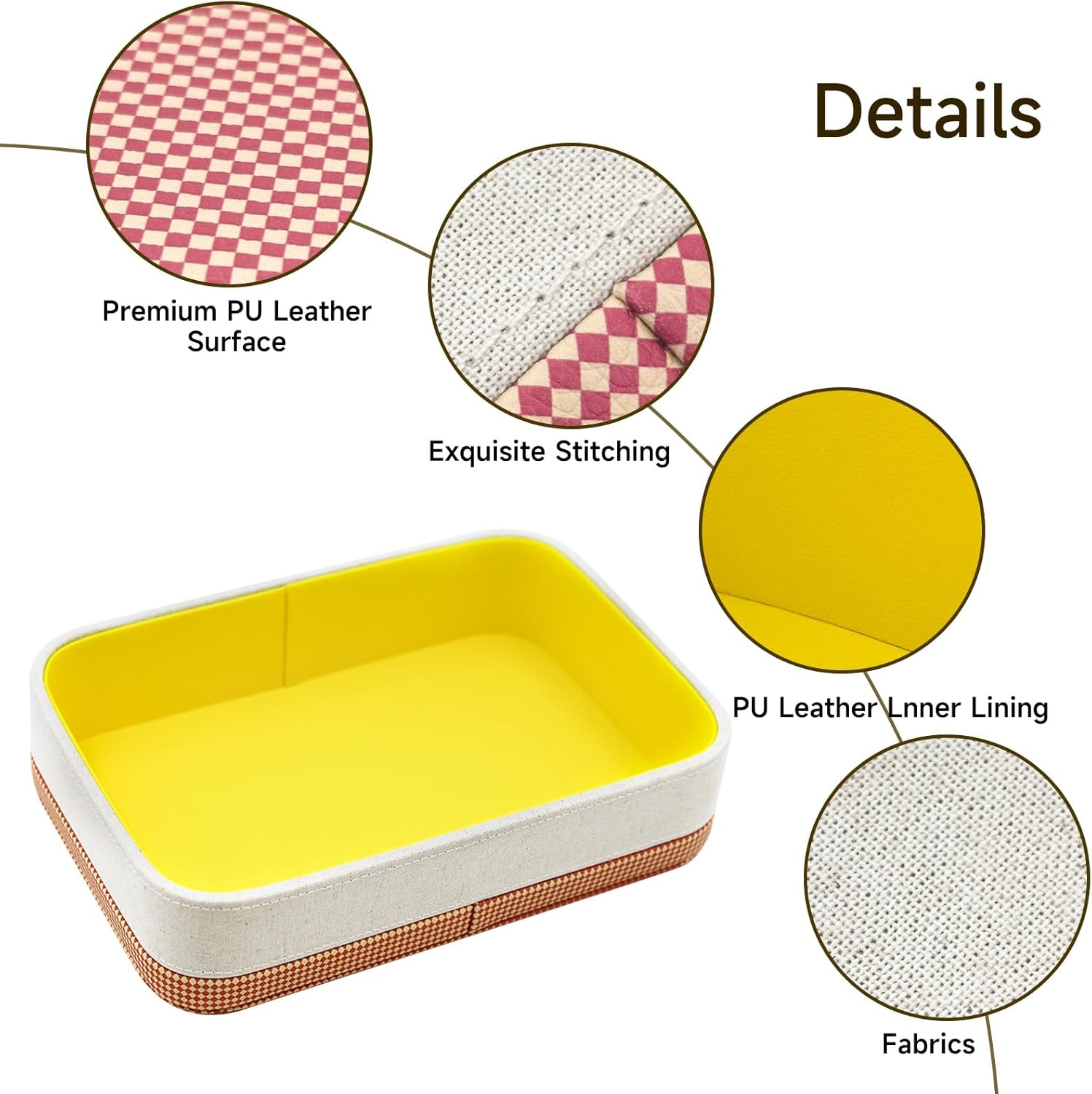 TUNJILOOL Leather Tray - Desktop Organizer Decorative Catchall Tray for Jewelry Watch Cosmetics Keys Phone Wallet Coin and Sundries Home & Office Accessories image number 5