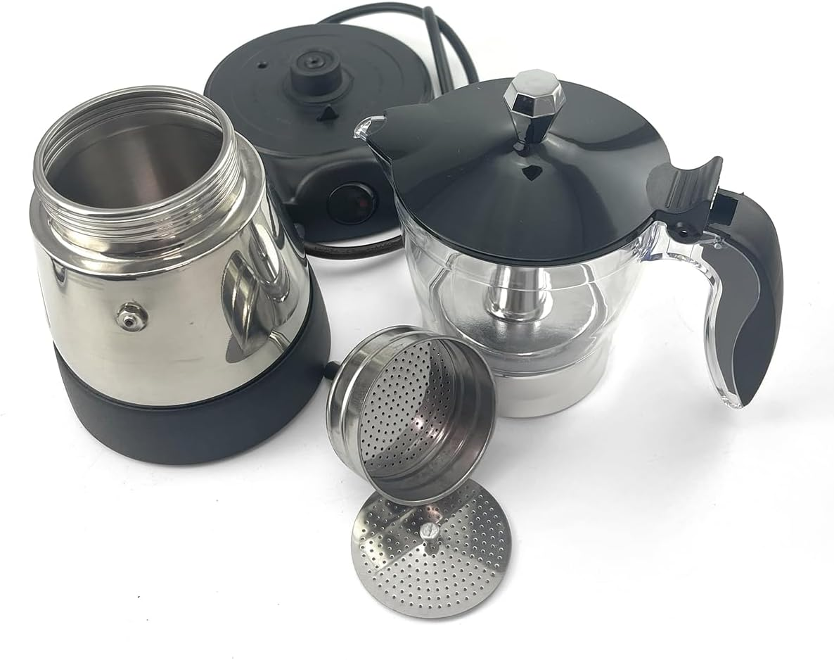 Mornest Electric Moka Pot Coffee Maker | Electric Espresso Maker with Auto Shutoff | Italian Classic | 360 Degree Rotating Base | 6 Cups (300Ml) | Stainless Steel/Black image number 1