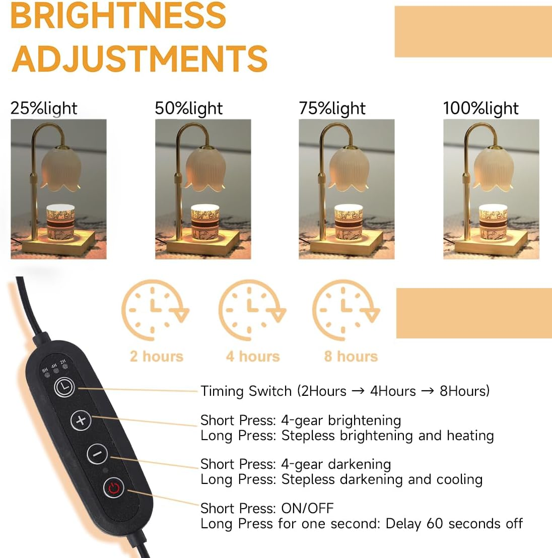 Kinsynko Candle Warmer Lamp Australia with Timer and 2 Bulbs for Home Scented Jar Candles, Dimmable White Ceramic Bell Orchid Candle Melting Lamp for Housewarming, Valentine'S Day Gift image number 4