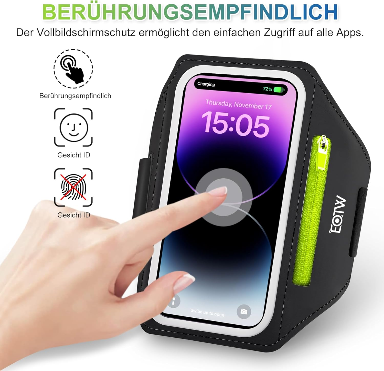 EOTW Universal Sports Armband Mobile Phone Holder Arm with Airpods Case for MP3 Player/Iphone 16/15/14/13 Pro Max Galaxy S24+/S23+/S22/S21 (6.0 Inches ~ 6.7 Inches) image number 2