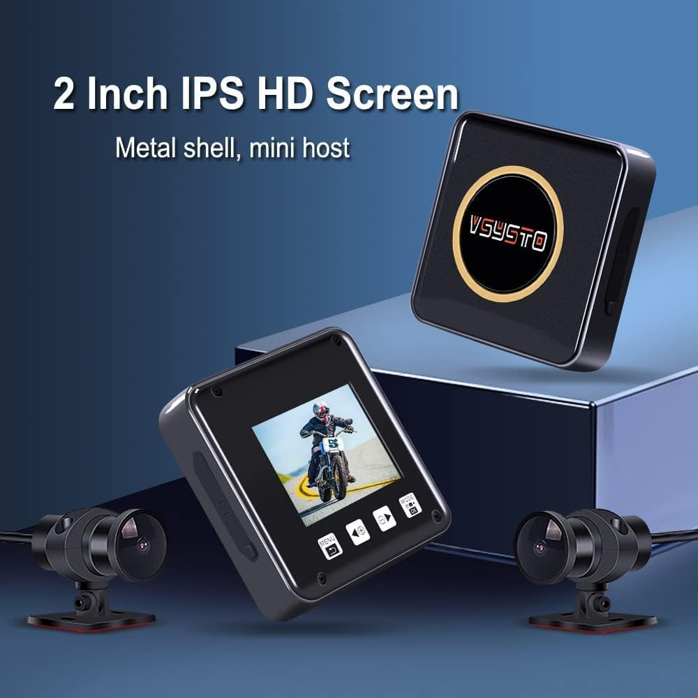 VSYSTO Motorcycle Dash Cam,All Waterproof,150 Degree Fish Eye,Motorbike Recording Camera Dvr,With 2'' Screen,Dual 1920X 1080P Front and Rear Camera Driving Recorder,Wdr,Rear Mirror Image - Black-2Inch-Sony image number 4