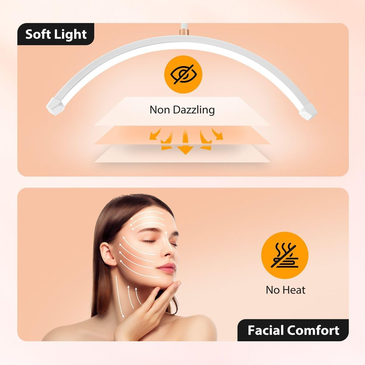 AUSWAY LED Beauty Floor Lamp Fill Light Half Moon for Lash Extensions Salon Tattoo Eyelash Spa Facial Nail Skincare Makeup Tool Adjustable Brightness with Remote White image number 6
