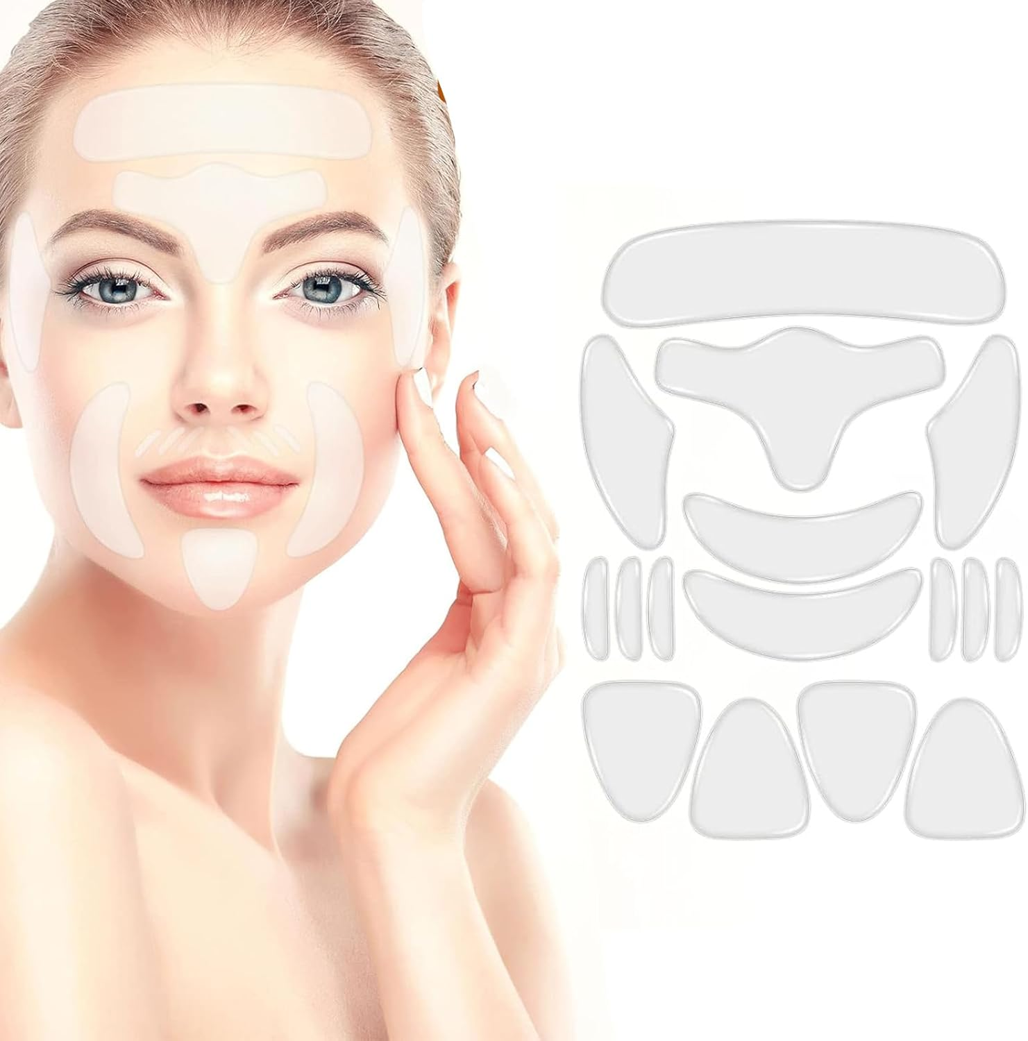 Itadaku 16 Pcs Face Anti-Wrinkle Patches, Reusable Silicone Forehead & Eye Wrinkle Pads, Transparent Chin and Mouth Patches for Skin Elasticity, Skin Lifting, and Reducing Wrinkles image number 2