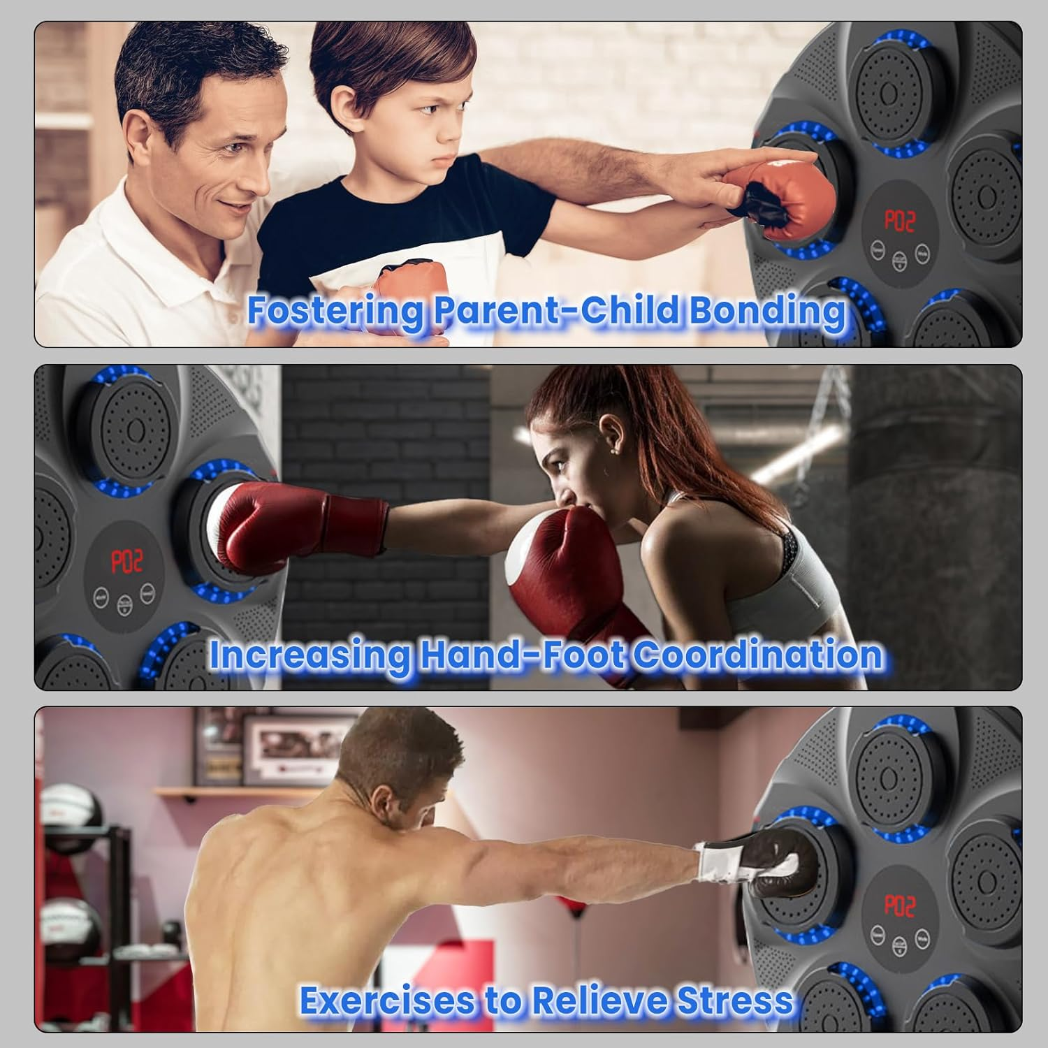 Music Boxing Machine | Wall Mounted Smart Bluetooth Boxing Trainer with 9 Training Modes & 9 Punching Speeds | Includes 2 Pairs Gloves (Adults/Kids) | Home Gym & Fitness Studio Equipment image number 2