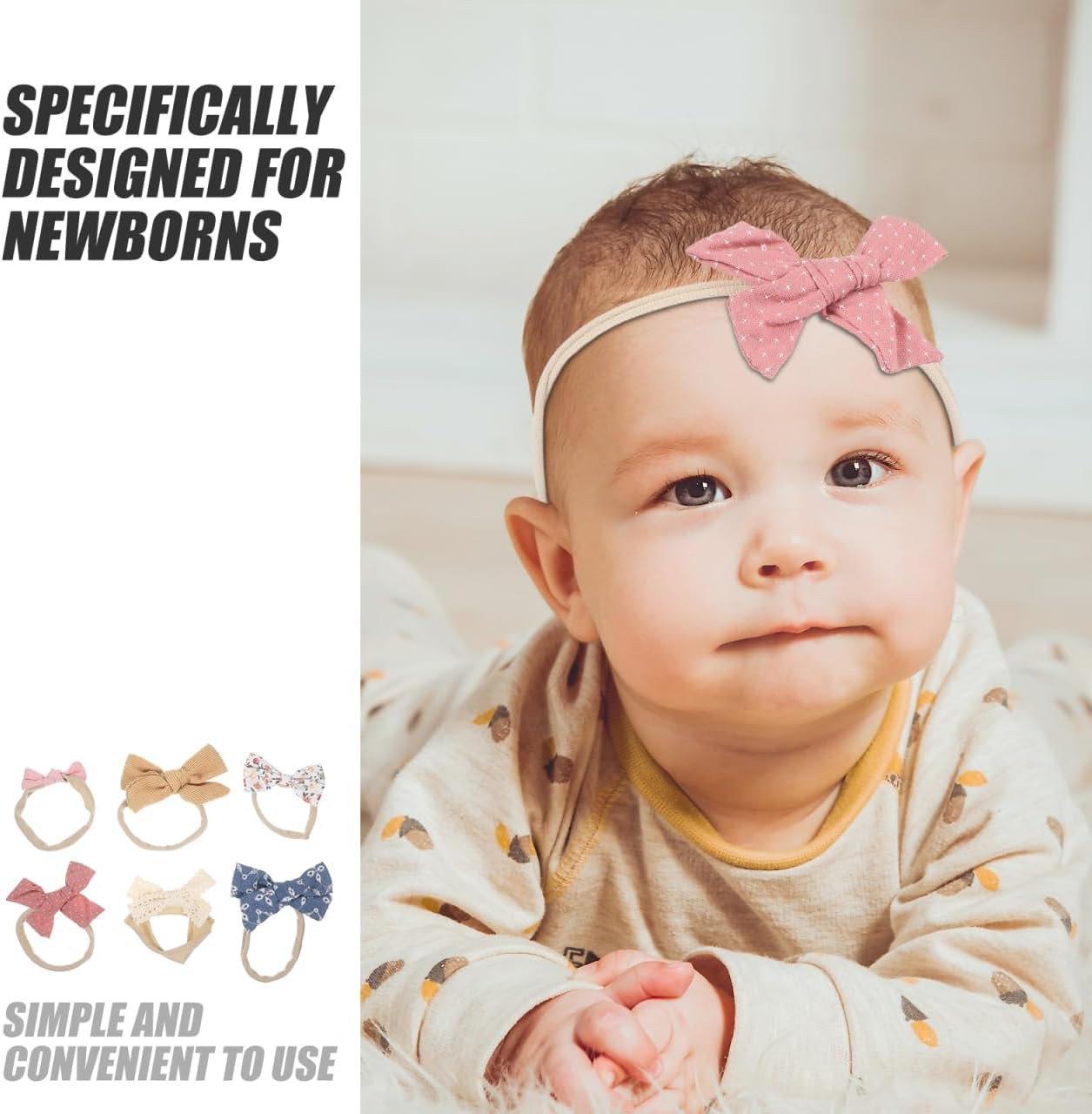 Alasum 6Pcs Newborn Baby Girl Bow Headbands Soft Nylon Hairbands Cute Kids Hair Accessories for Photography Party and Daily Wear image number 5
