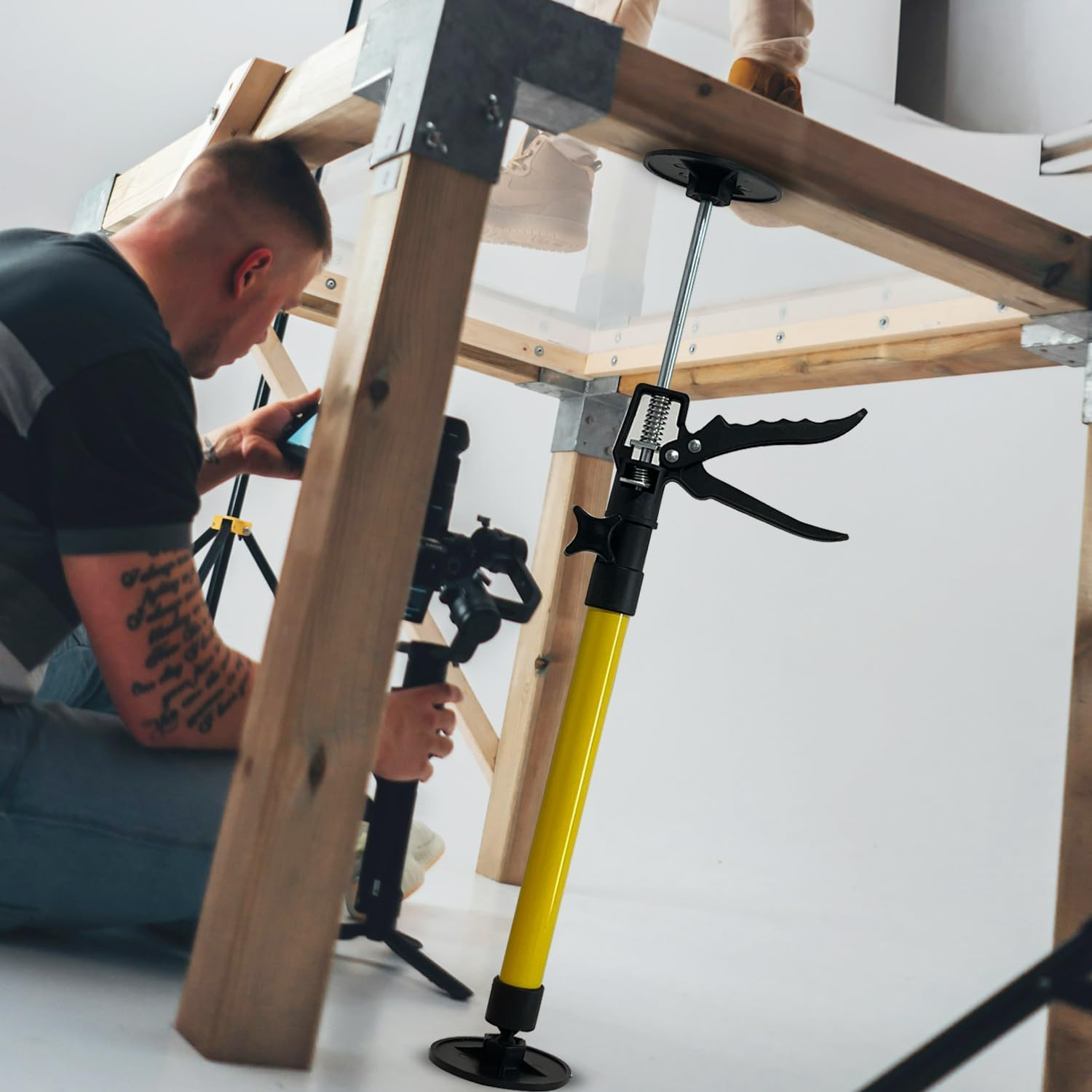 Cabinet Jack Support Pole, 50-115 Cm Steel Telescopic Quick Support Rod Adjustable 3Rd Hand Support System with 40Kg Capacity for Cabinet Jack, Drywall Jack& Cargo Bars, 2-Pack image number 6