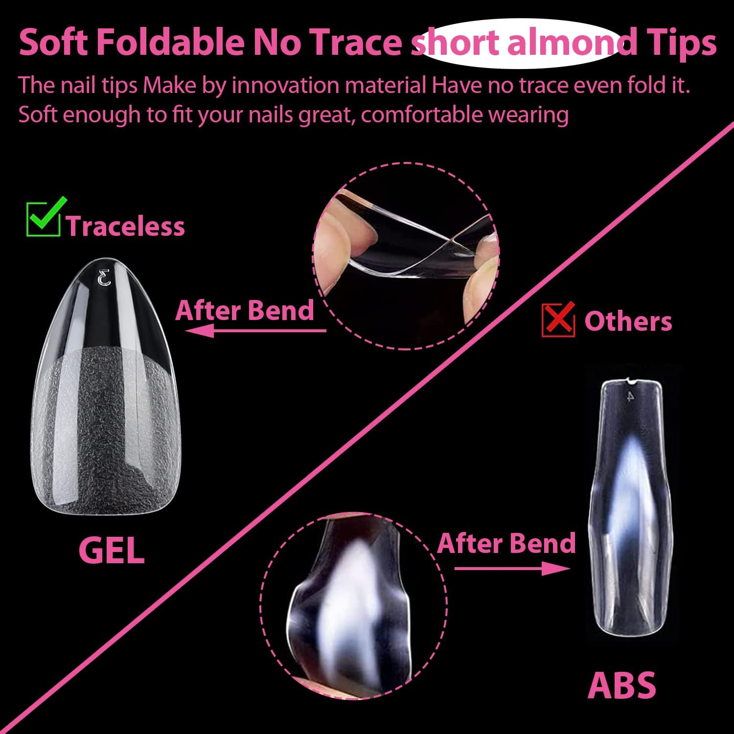 UNA GELLA Short Almond Nail Tips: 504PCS Short Fake Nails Soft Press on Gel Nail Tips Pre Shaped Almond Shape Home Nail Extension Full Cover, 12 Sizes Acrylic Gelly Tips image number 6