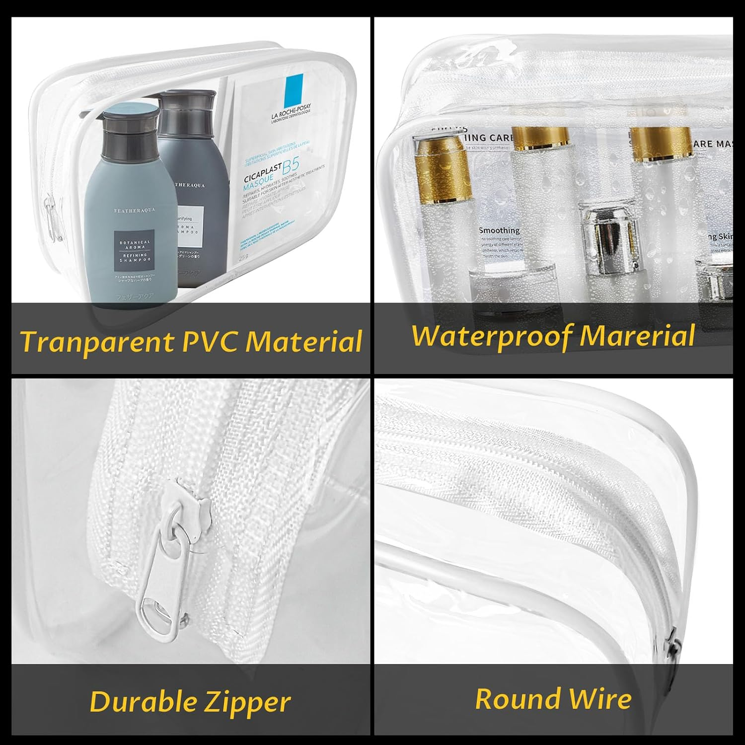 Yedsintu 16 Pieces Clear Makeup Bag PVC Zippered Clear Toiletry Carry Pouch Portable Cosmetics Bag Waterproof Makeup Bag Vinyl Plastic Organizer Case for Vacation Bathroom, White-M, Waterproof