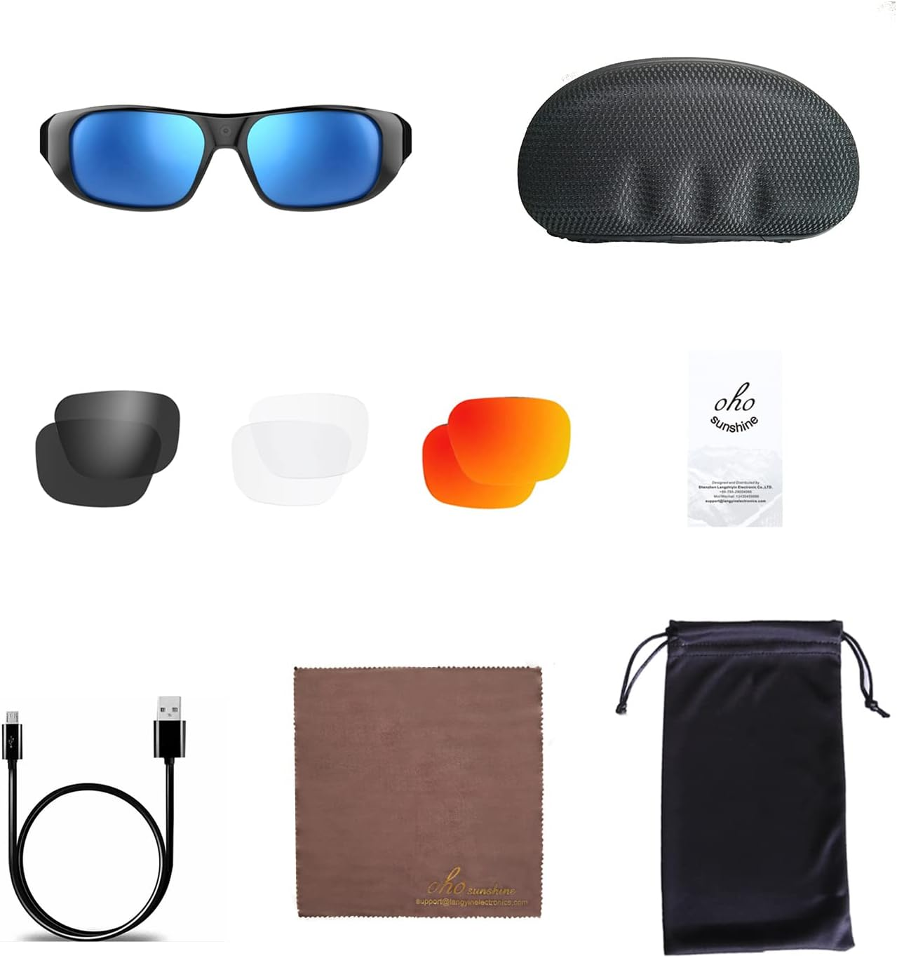 OHO 4K Ultra HD Water Resistance Video Sunglasses, Sports Action Camera with Built-In Memory and Polarized UV400 Protection Safety Lenses,Unisex Sport Design (Blue 128GB) image number 3