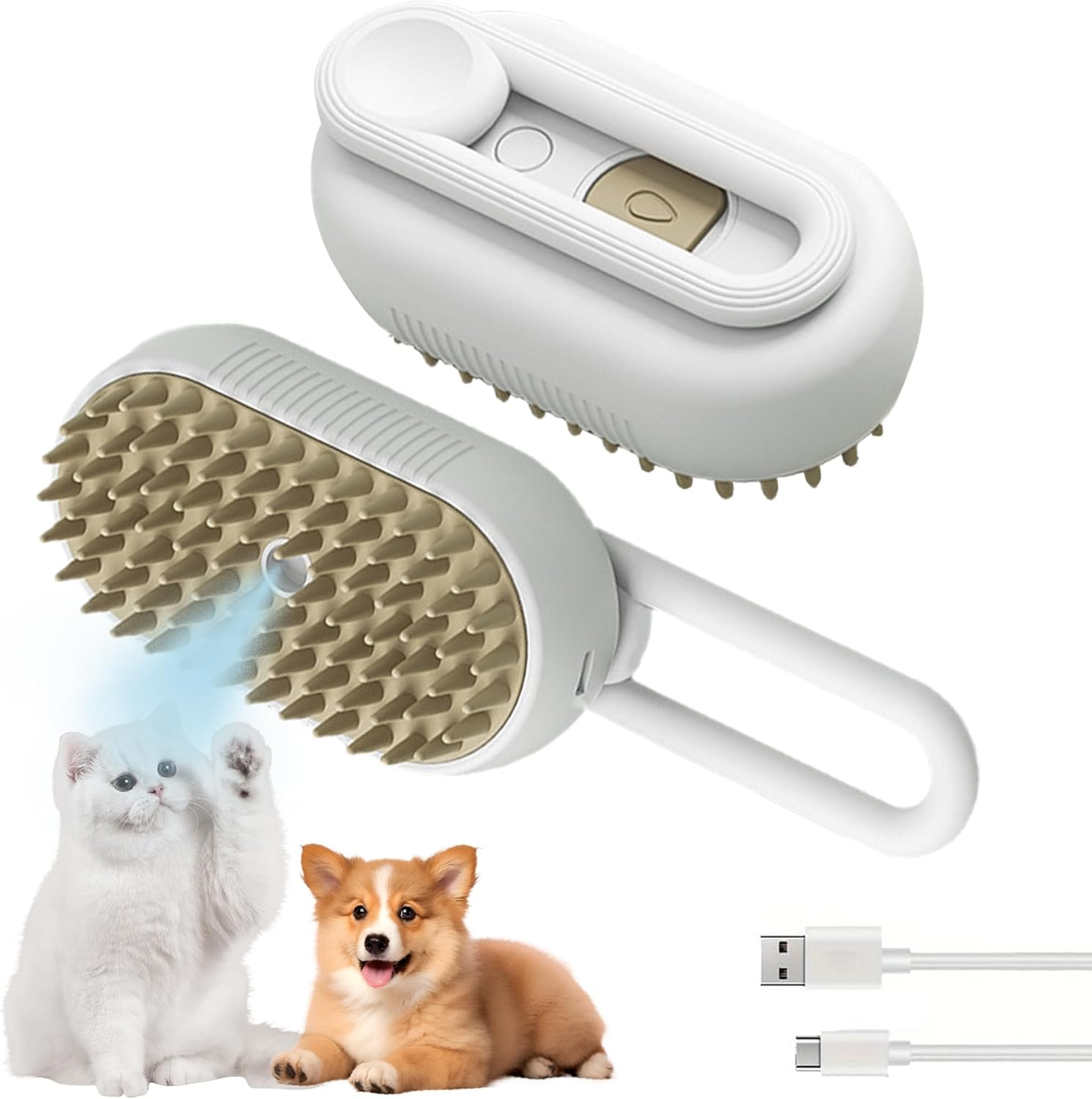 Cloud Care Cat Steam Brush - Self Cleaning Spritz Defur Comb Grooming Brush for Long & Short Hair of Cats & Dogs