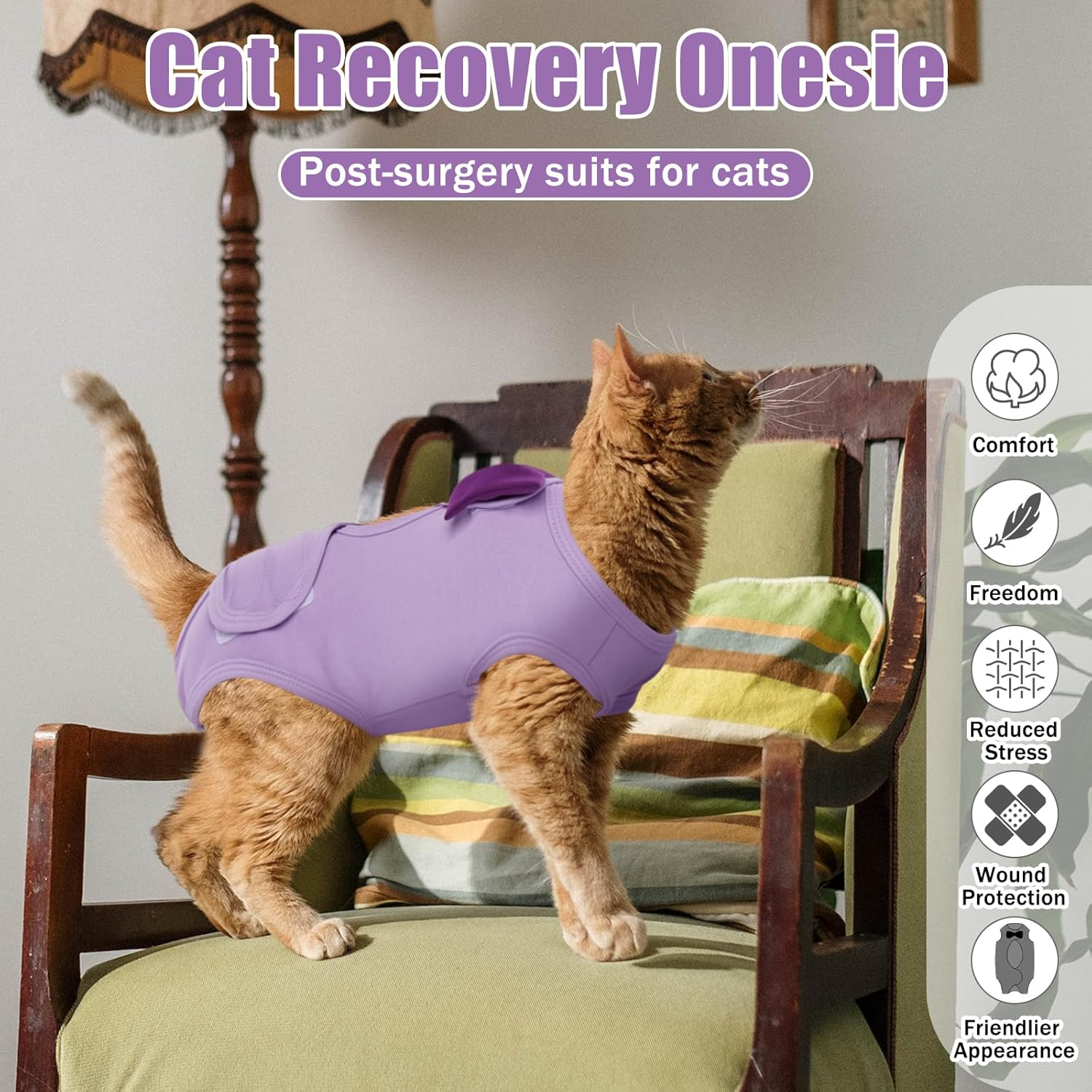 DENTRUN Cat Recovery Suit, Cat Onesie for Post Spay Surgery Vest Female Kitten Shirts anti Licking Suit, Cat Premium Soft Vest Cone E-Collar Alternative Neuter Surgical Suit for Male Cats Apparel image number 2