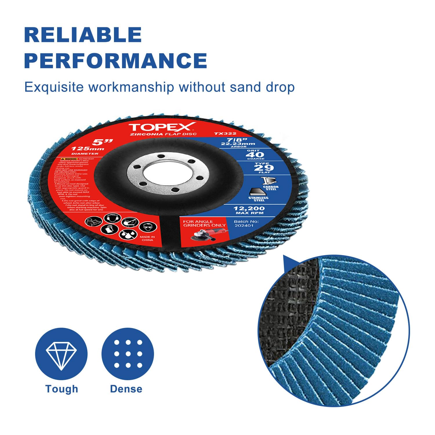 TOPEX 125Mm Zirconia Flap Disc, 10 Pack - Professional Grade Sanding Wheels with 22.23MM Bore, Ideal for Metal Grinding, Polishing, and Deburring. Quality Abrasive Discs for Precision Work. image number 1