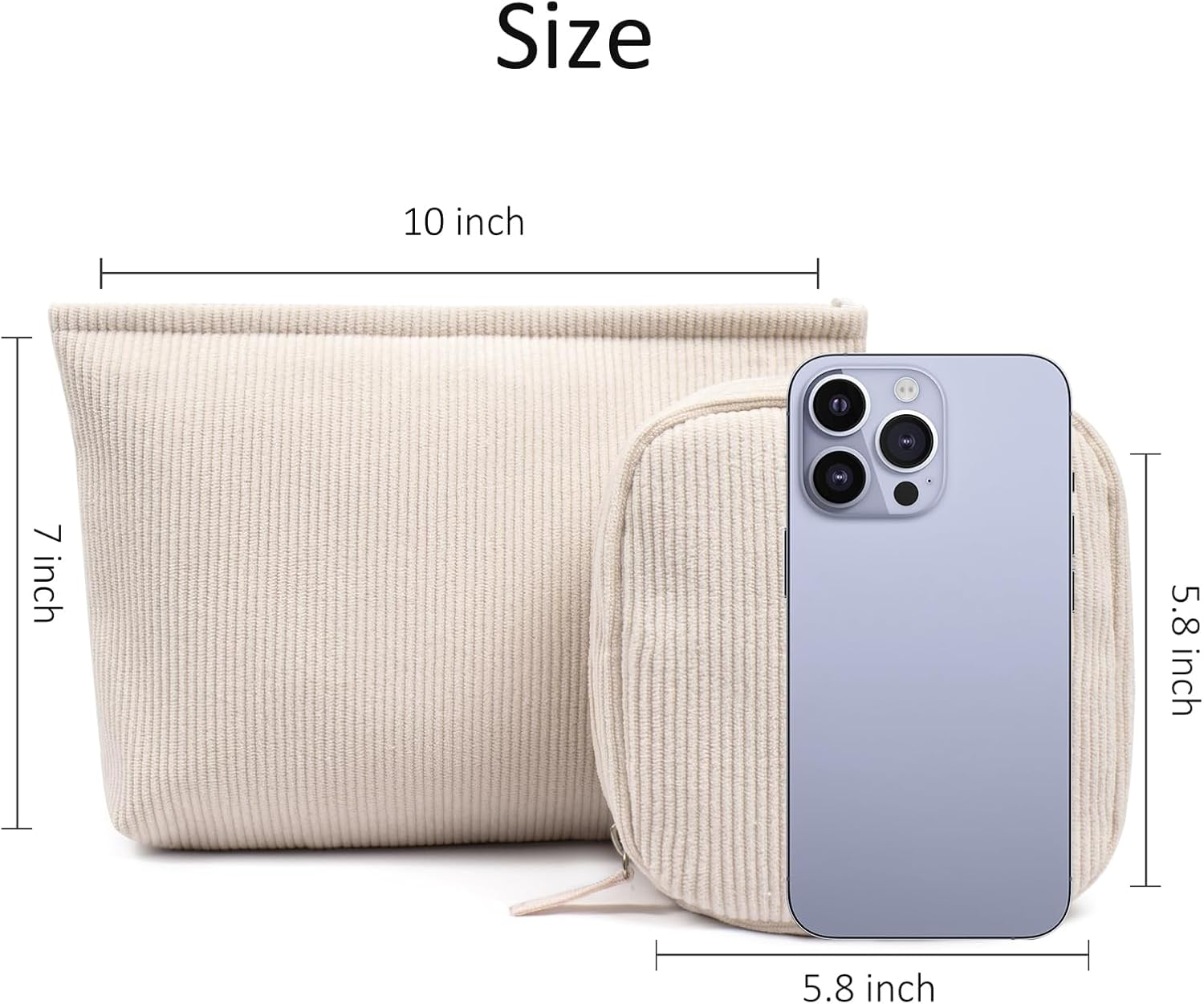 Small Makeup Bag for Women, Mini Makeup Pouch for Purse Large Corduroy Travel Cosmetic Bag Cute Toiletry Bag Travel Accessories Preppy Makeup Brushes Aesthetic Accessories Storage Bag - Large+Mini Pink image number 3