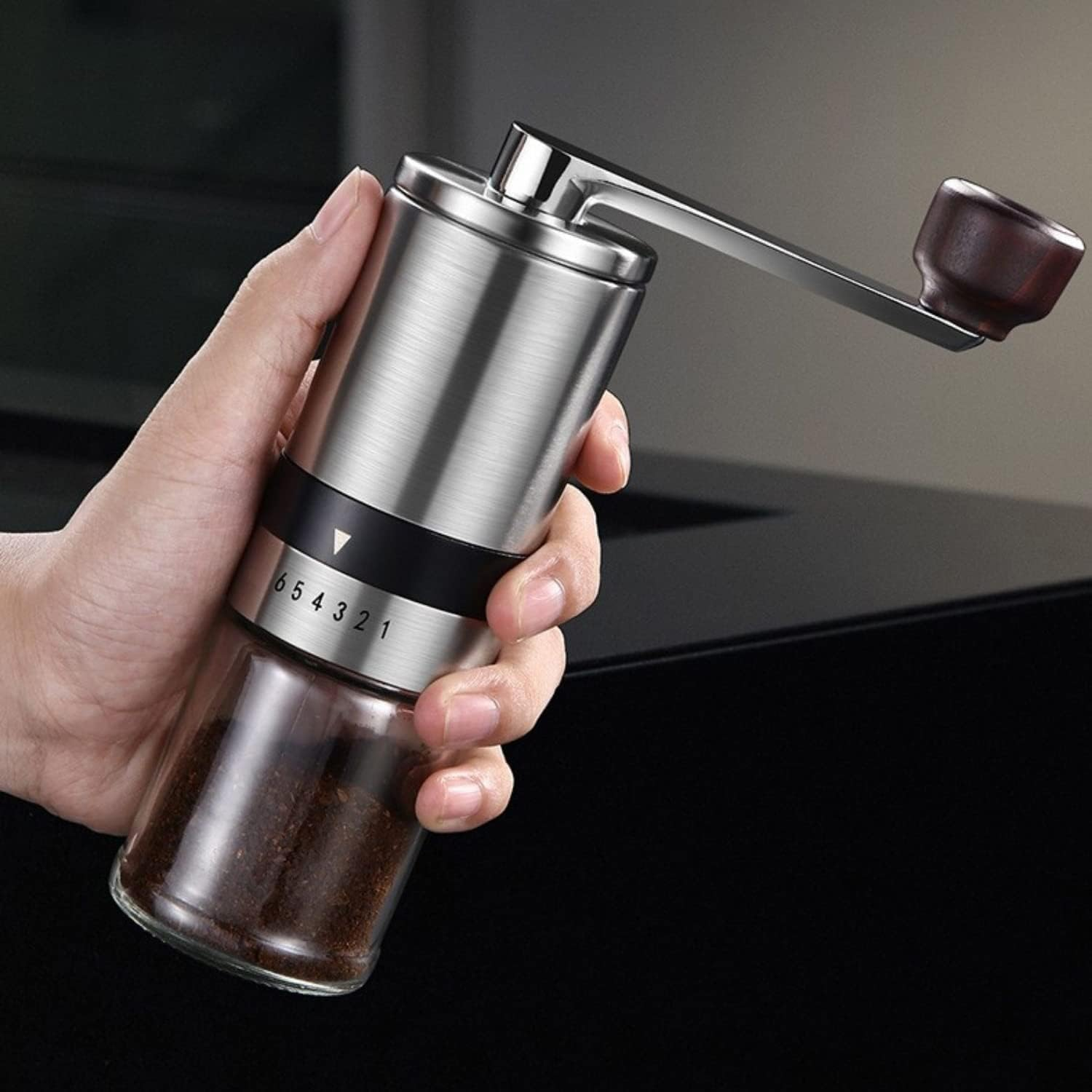 Burr Coffee Grinder Manual Coffee Grinder Stainless Steel Hand Coffee Grinder Coffee Machine with Grinder Coffee Bean Grinder with Conical Ceramic Burr Adjustable Settings image number 5