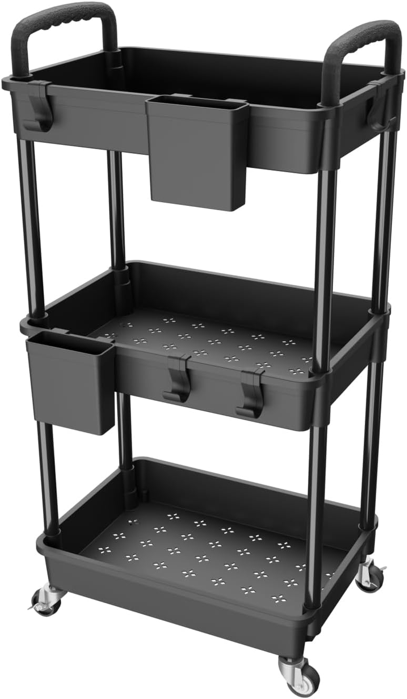5 Tier Rolling Utility Cart with Drawer,Rebecat Utility Cart Made of Multifunctional Storage Organizer Tool for Kitchen,Bathroom,Living Room,Office(White)