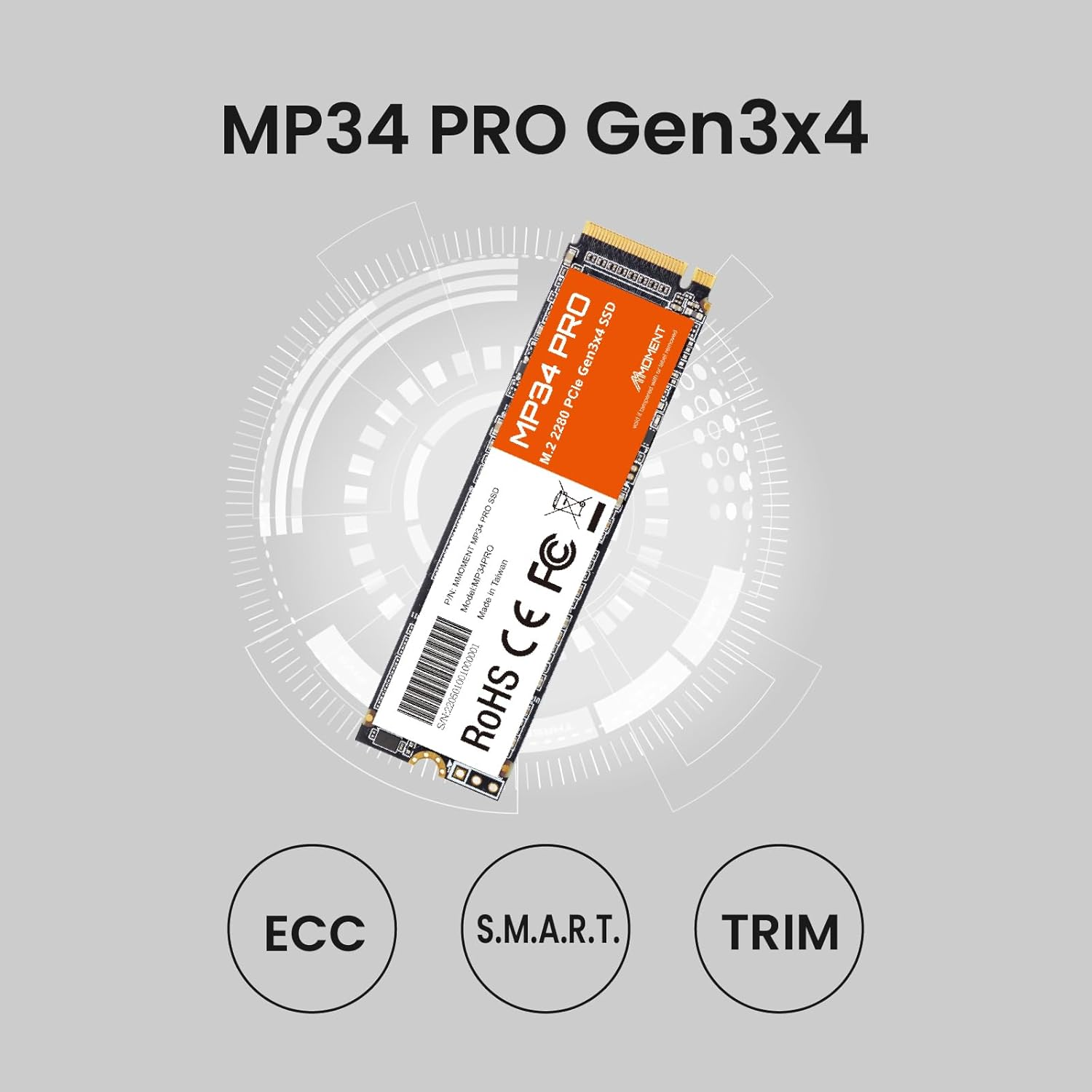 MMOMENT MP34 PRO 1TB Pcie Gen3 Nvme M.2 2280 Internal Solid State Drive, Gen3.0X4, Read Speed up to 3500Mb/S, for Laptop, Desktop and Gaming