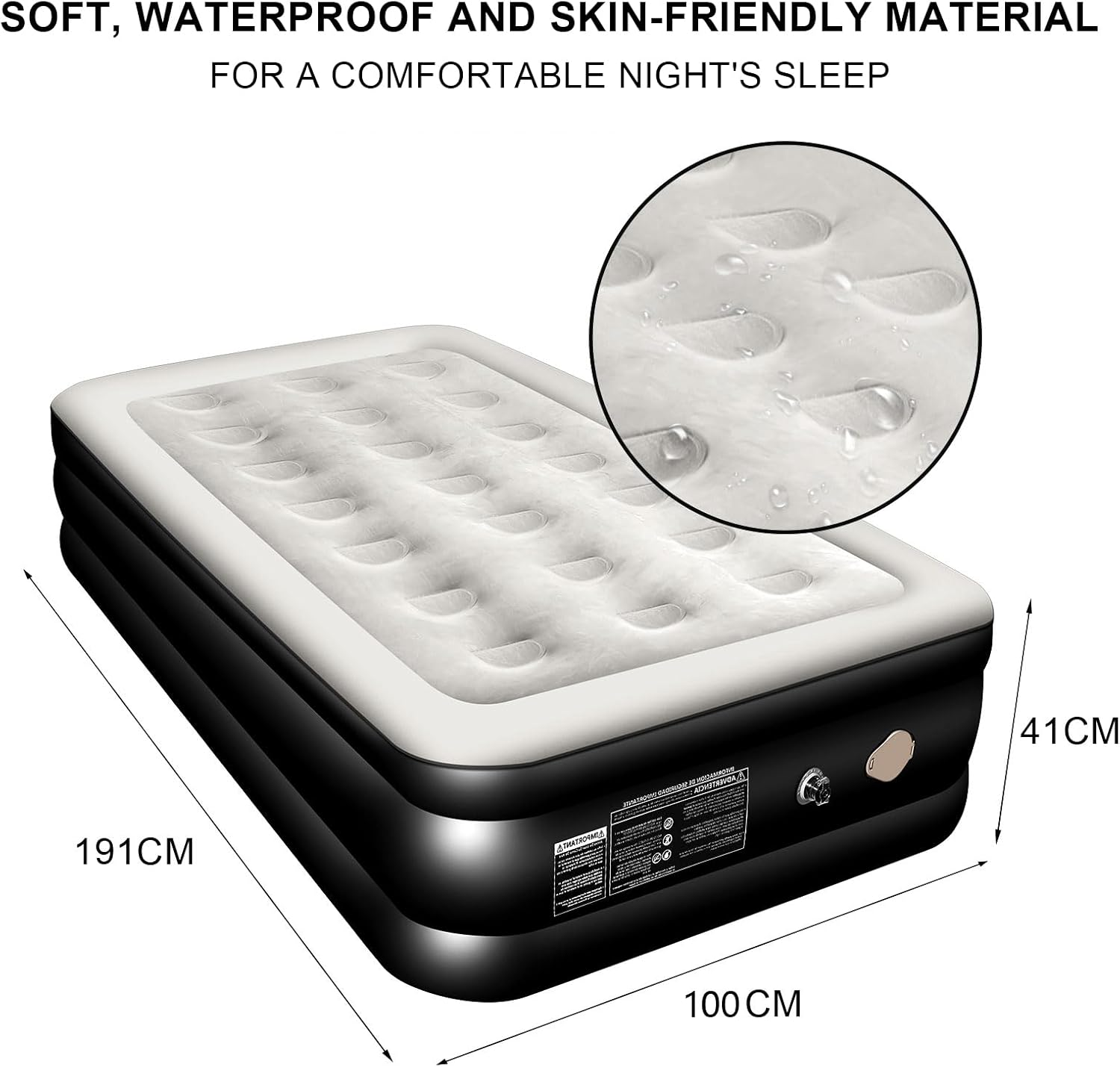JNNQI Single Size Air Mattress, 1 Inflatable Pillow, Inflatable Airbed with Built-In Rechargeable Electric Air Pump, Airtight Design with Automatic Quick Inflation and Deflation, 191X100X46Cm image number 2