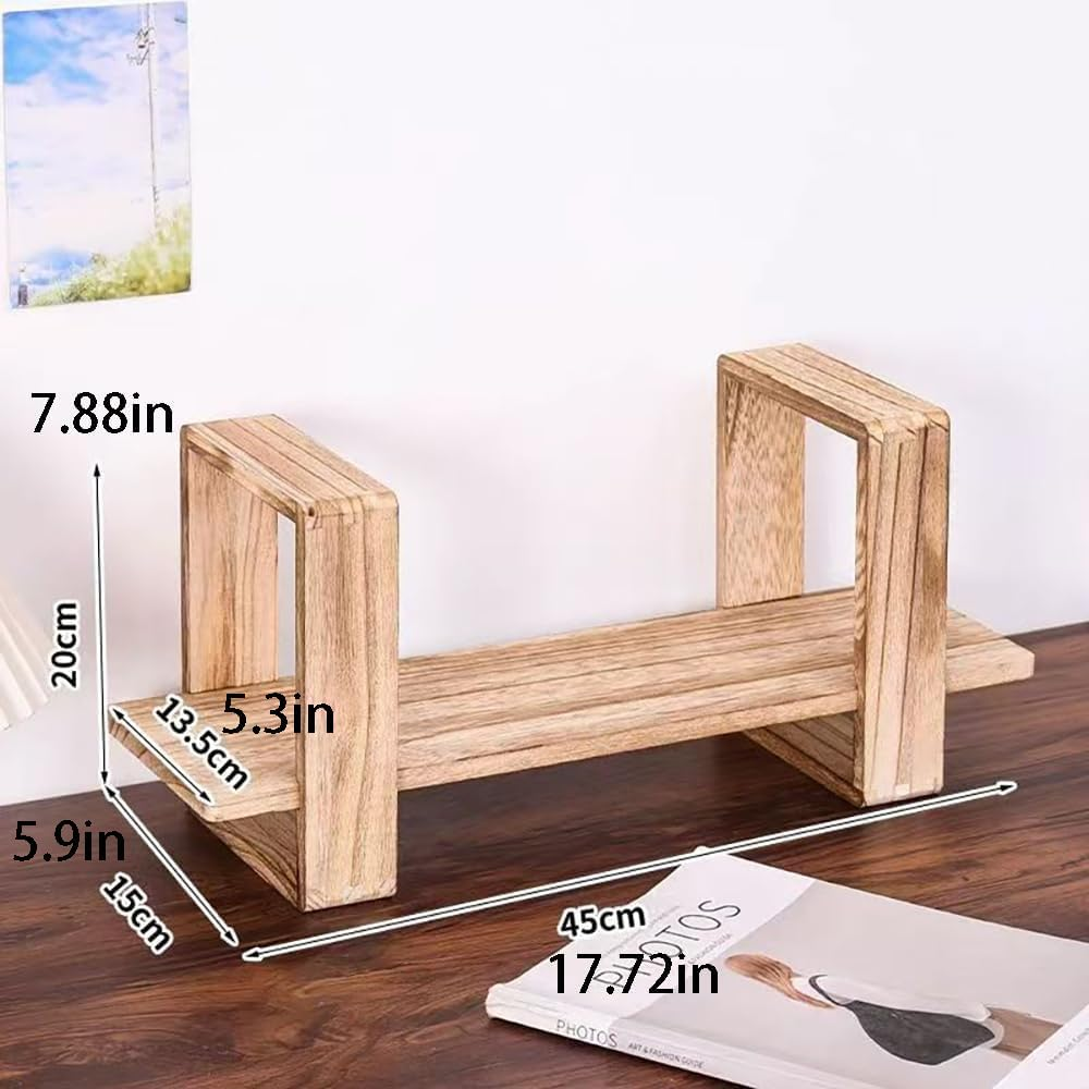 Hbluefat Adjustable Desktop Bookshelf, Retro Small Wood Tabletop Bookbookcase, Home Office Desk Orgnizer Shelf for Magazine, Books, Cds (Wood) - Wood image number 5