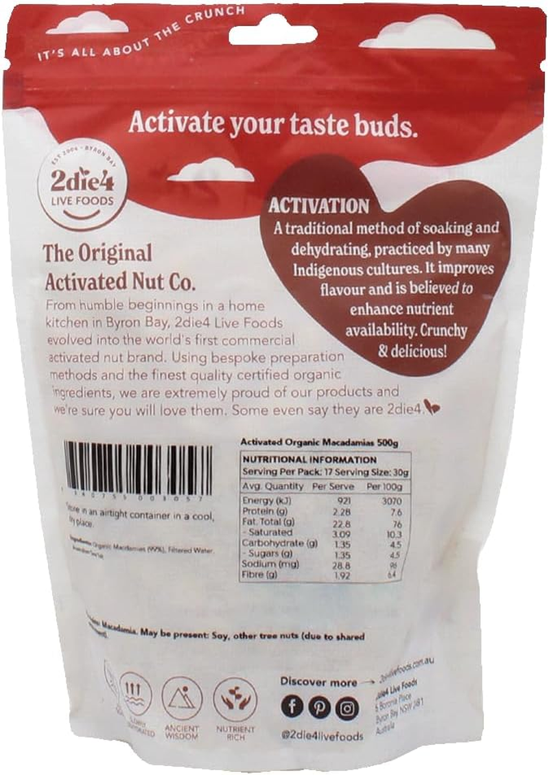 2Die4 Live Foods Activated Organic Macadamias 500G image number 4