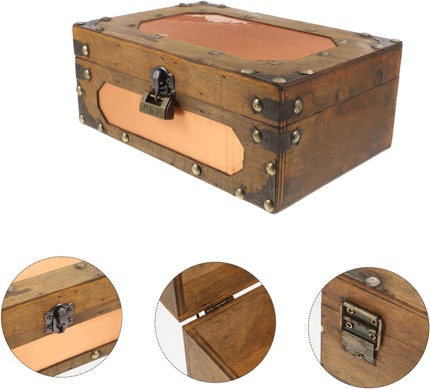 Retro Wooden Keepsake Chest Vintage Style Treasure Box with Hinges and Lock for Jewelry Decorative Storage for Home Decor and Photography Props Antique Design for Boy Girl And image number 3