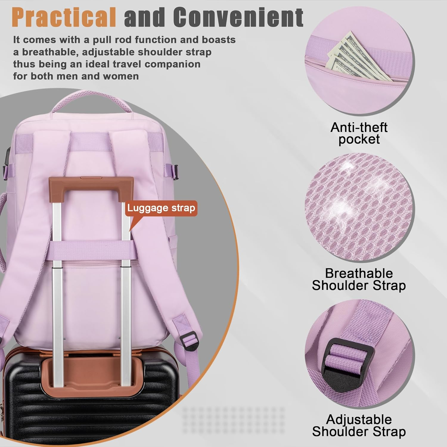 Velaybor Travel Backpack with USB Charging Port|Waterproof Carry-On Bag|Business Laptop Backpack for Men & Women image number 5