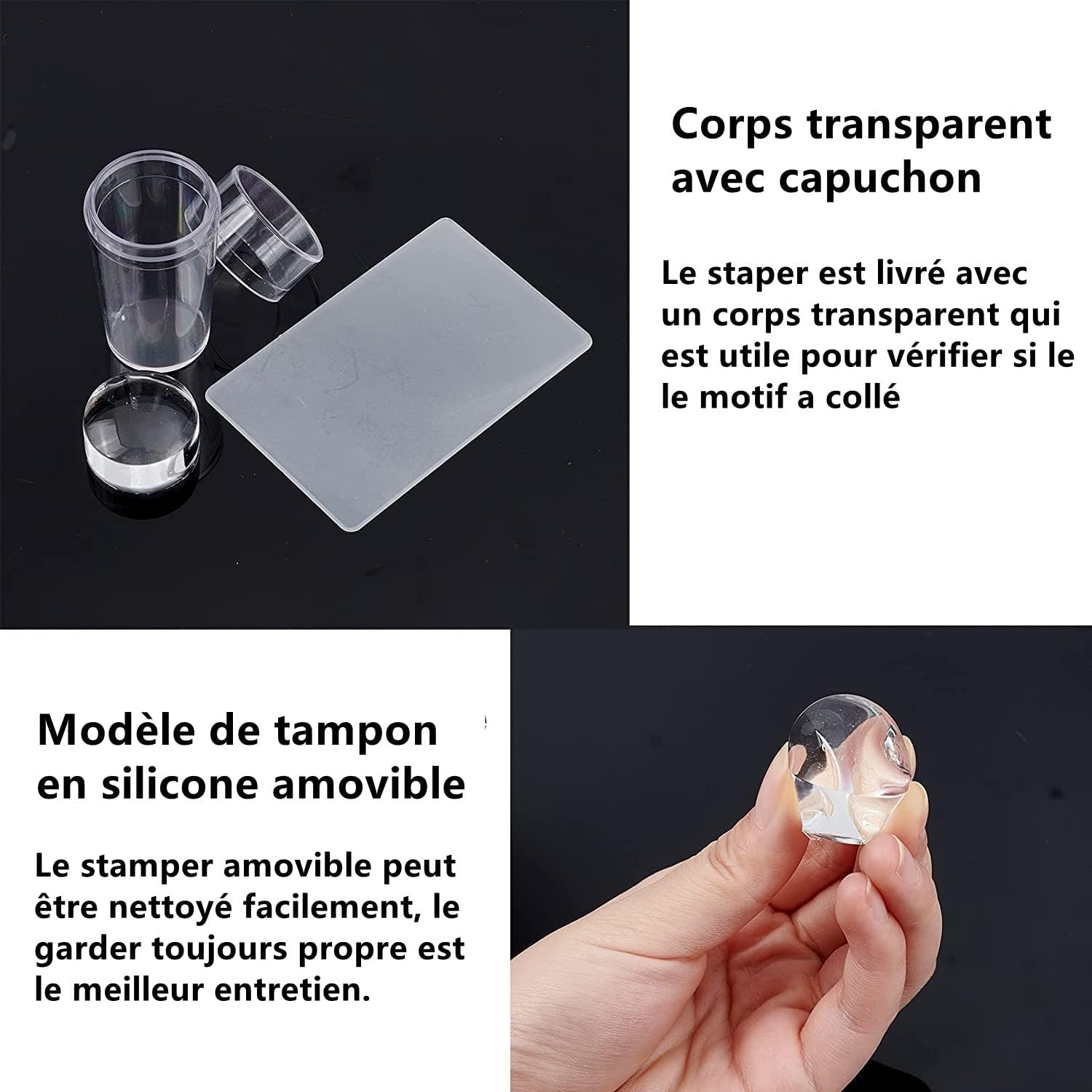 Norhogo Nail Art Stamper with Scraper, Silicone Nail Stamp, for Stamping & French Nails, Fingernails Stamping for Varnish, UV Gel or Acrylic, DIY Manicure Tools, Nail Transfer Stamp (2 Pieces) image number 5