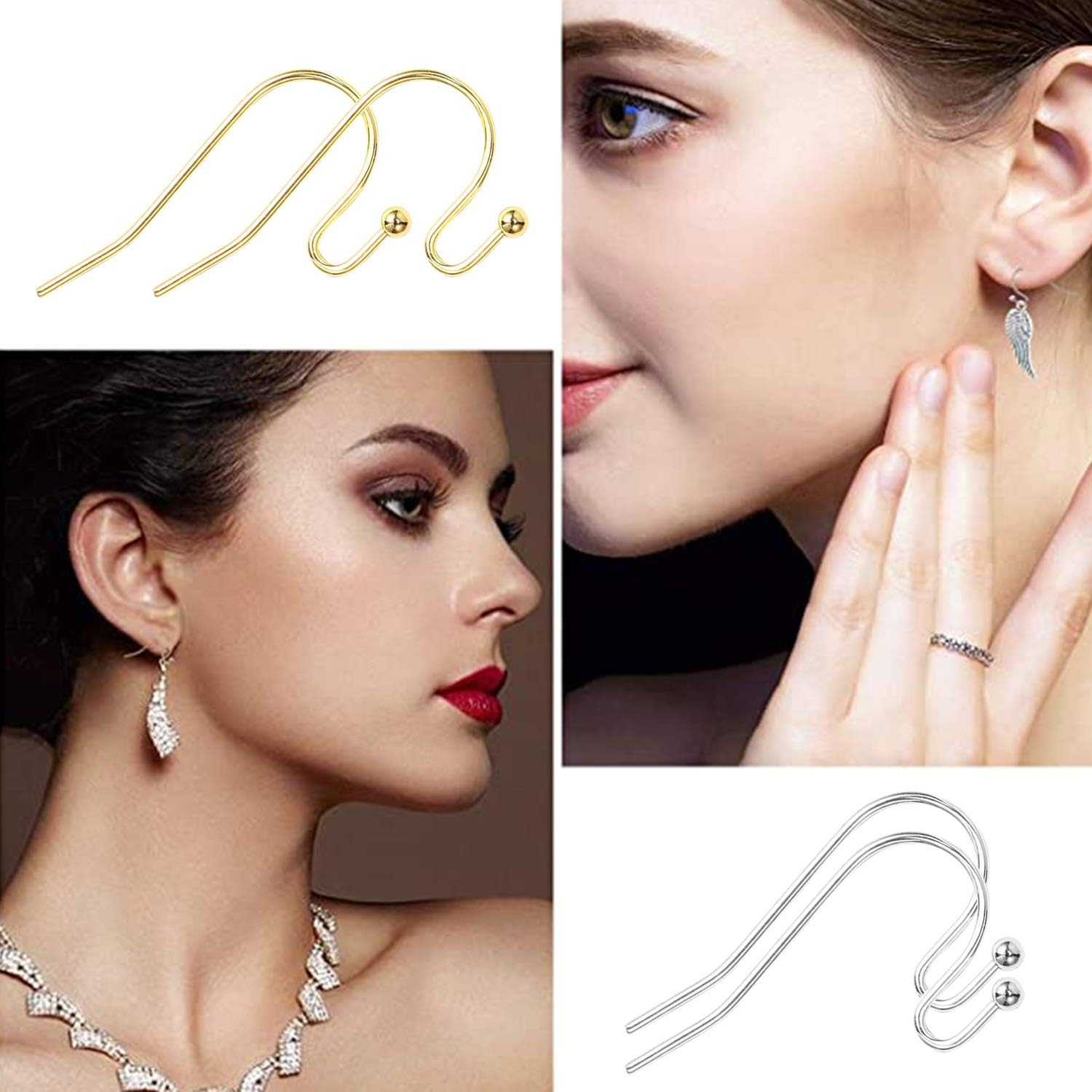 Earring Hooks Silver Plated Hypoallergenic Ear Wires for DIY Jewelry Findings （200PCS Earring Hooks+200Pcs Earring Backs） image number 3