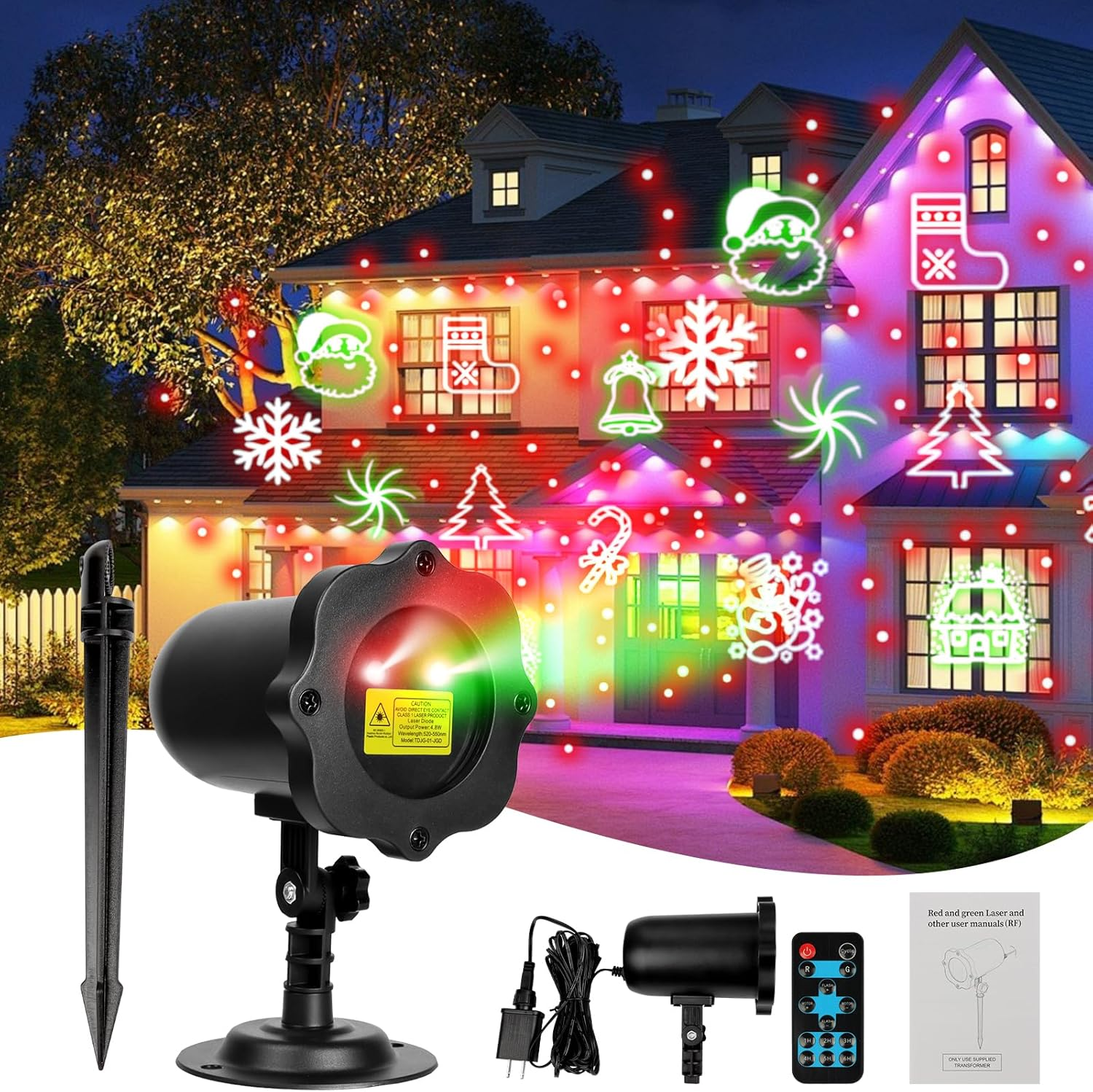 Christmas Projector Lights,Outdoor LED Christmas Lights with 16 Christmas Patterns with Remote Control,Waterproof Snow Projector Suitable for Xmas Birthday Party,Holidays,Decorative Lights image number 3