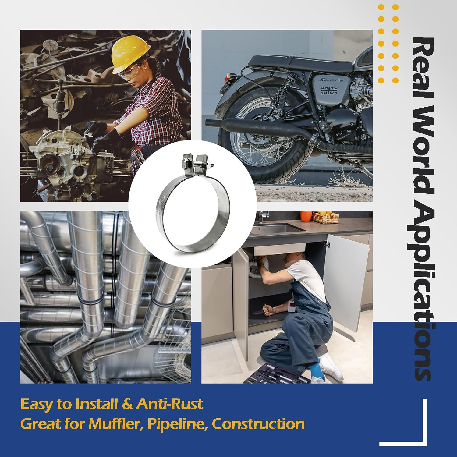 CHUN YUNG DA Universal Exhaust Band Clamp, 304 Stainless Steel Muffler Bracket for Motorcycle Exhaust Clamp75 Mm (3.0 Inch, 2 Pack) image number 5