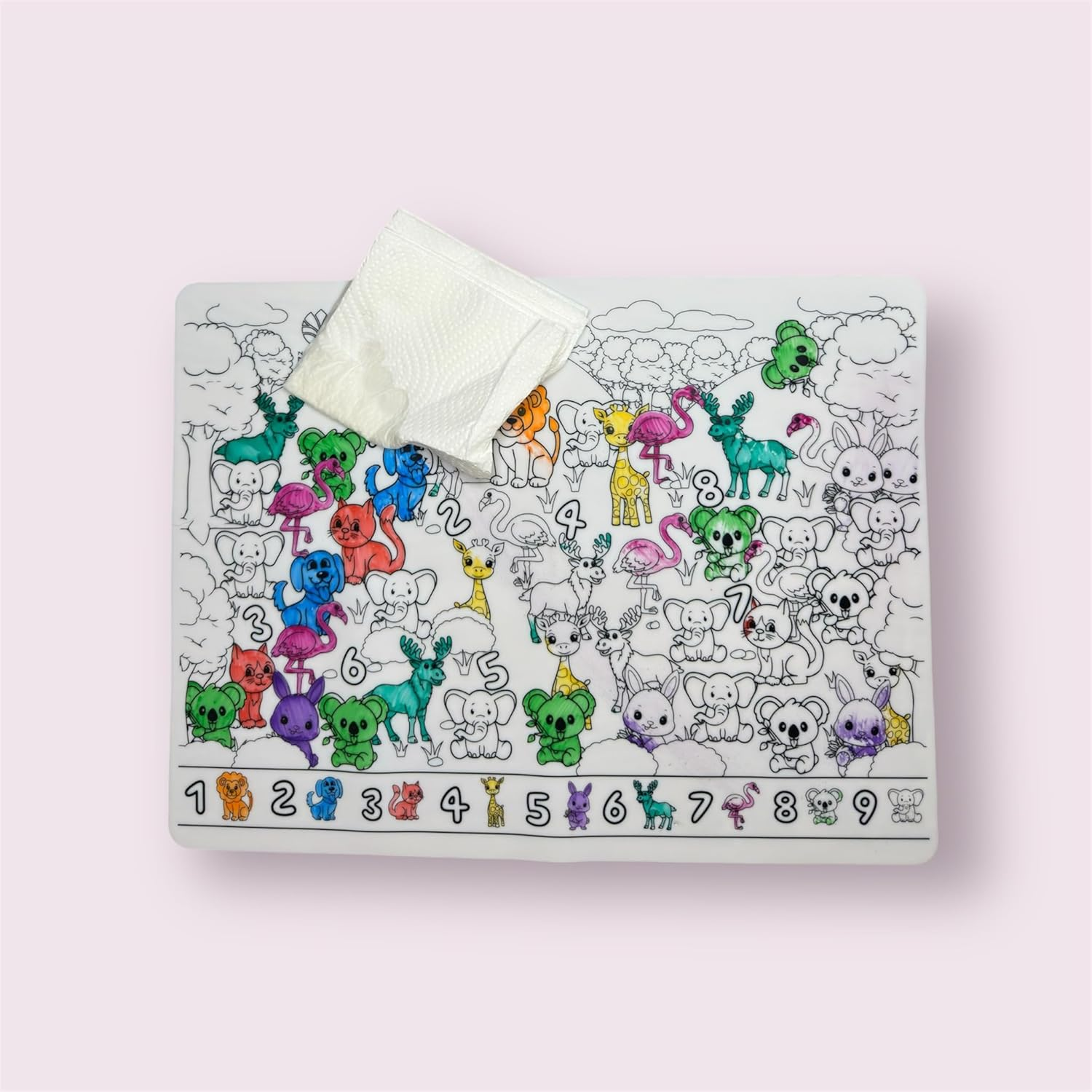 Seek 'N' Spot Silicone Colouring Mat, Animal Theme, Learn Counting, Silicone Drawing Mat, Reusable Silicone Placemat, Doodle Mat image number 4
