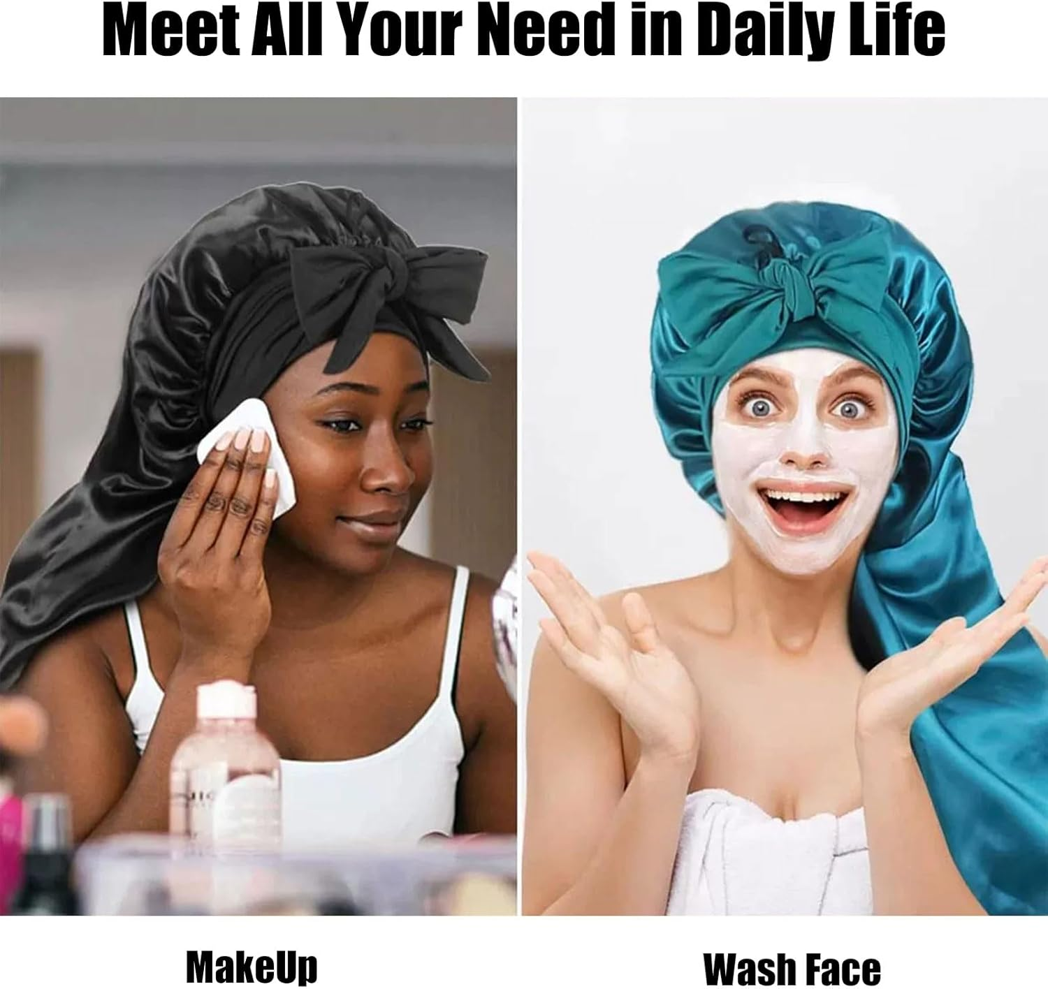 Xolixorium Braid Bonnet Extra Long - Satin Silk Bonnet for Sleeping with Tie Band, Foldable Hair Wrap for Braids & Natural Hair Sleep Cap (Black) image number 1