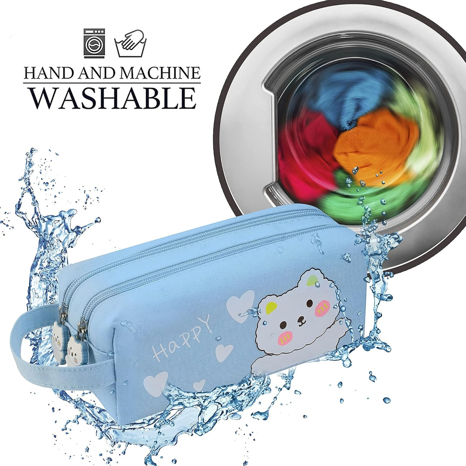 Wittysilly Cute Bear Pencil Pouch for Boys, Kawaii Large Capacity Blue Pencil Case, Stationery Organizer Bag, High School College Pen Case, Office Supply Case Organizer (Sky Blue) - Mint Green image number 2