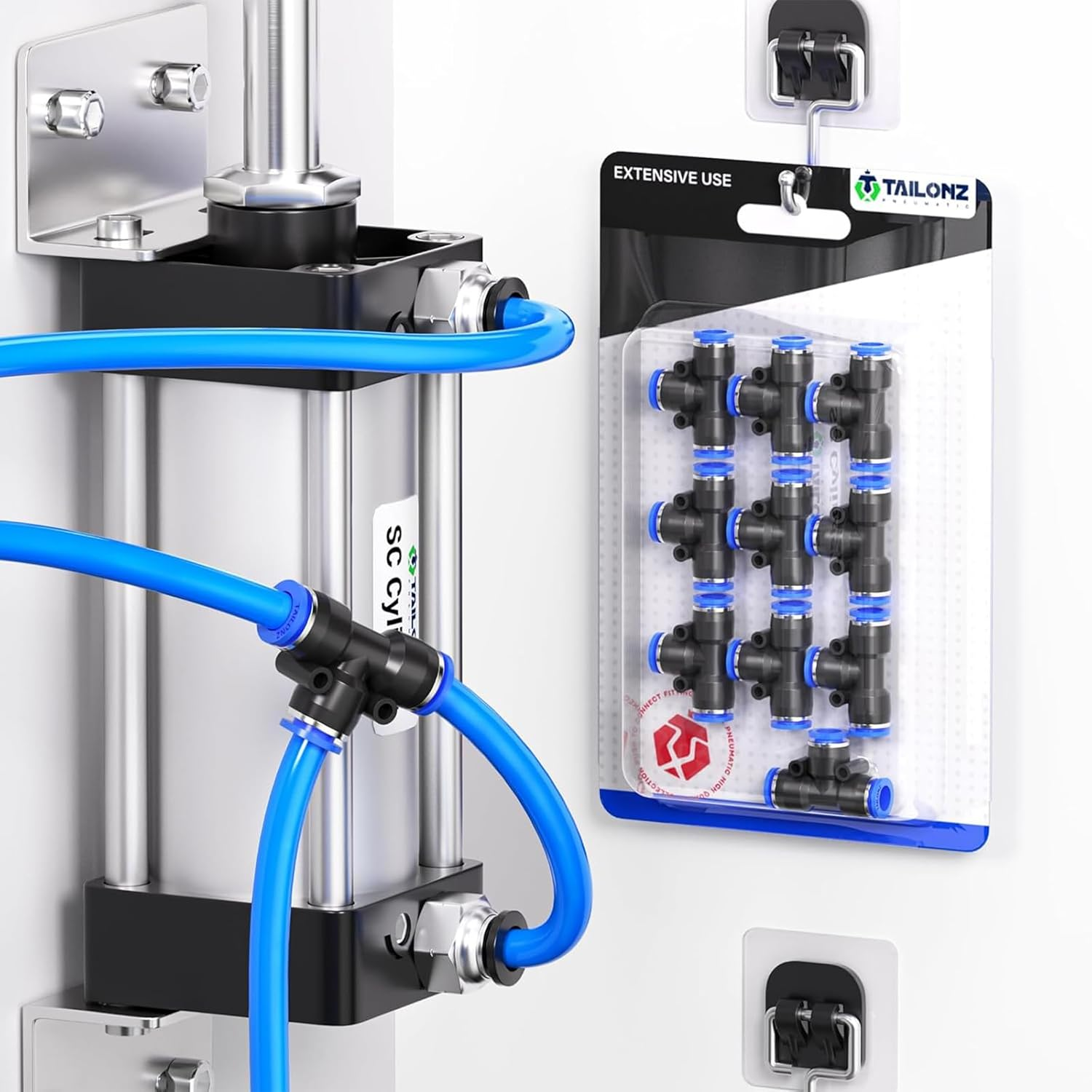 Tailonz Pneumatic Blue Tee 3 Ways - 12MM Tube OD Push to Connect Tube Quick Fittings Push Lock PE-12 (Pack of 2) image number 4