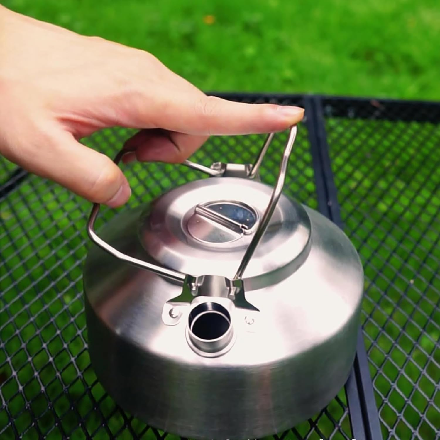 0.9L Portable Camping Pot Water Stainless Steel Tea Kettle Outdoor Campfire Hiking Picnic Boiler Coffee Bushcraft Trave (900Ml Silver) image number 6