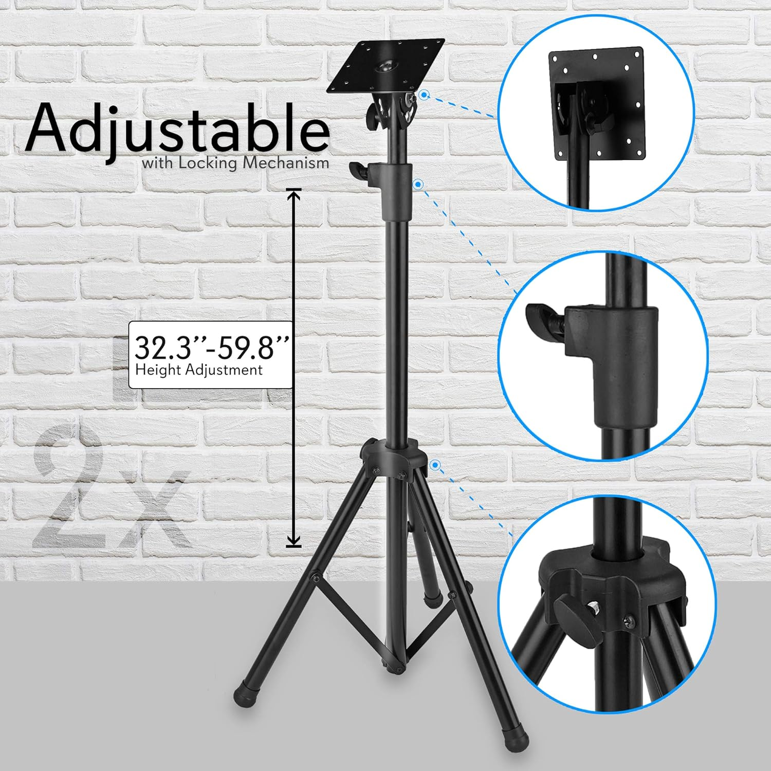 Pyle LED TV Tripod Stand - 2 Pcs Portable TV Stand, Foldable TV Stand Mount, Fits LCD Flat Panel Screen TV up to 32" W/Adjustable Tilt & Height, 22Lbs Weight Capacity, VESA 75, 100 - PTVSTNDPT3215X2