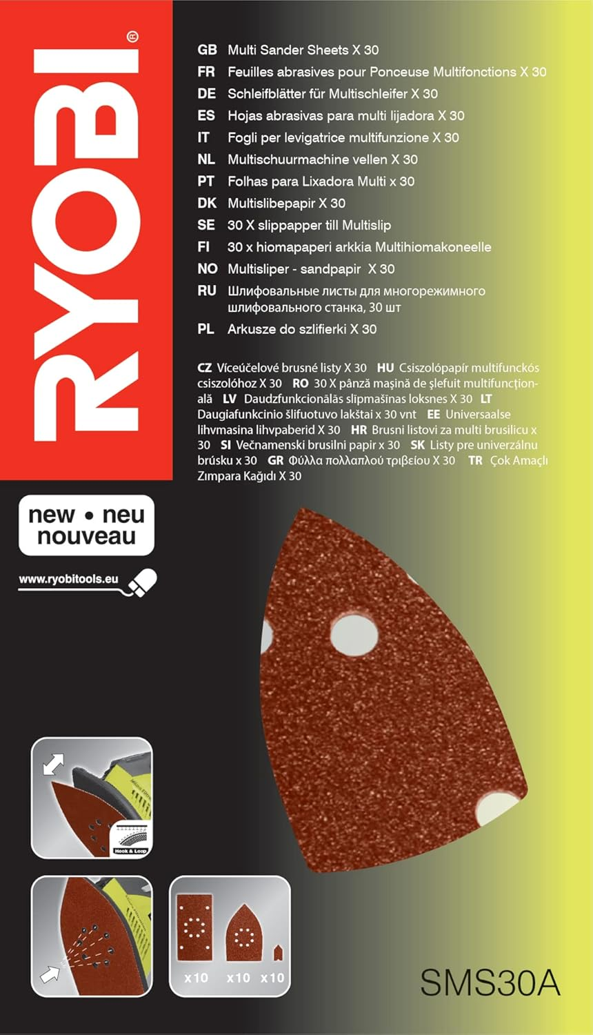 Ryobi SMS30A Multi Sanding Sheet Set for EMS180RV, 30 Piece image number 1