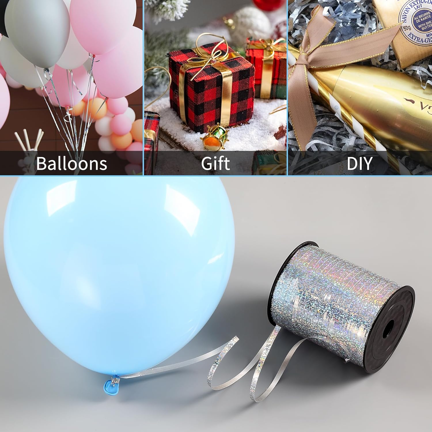 Gold Shiny Curling Ribbon 500 Yards White Ribbon of Perfect for Gift Wrapping Balloons Curly Decorations Thin 3/16" Ribbon for Baby Showers Christmas and More.