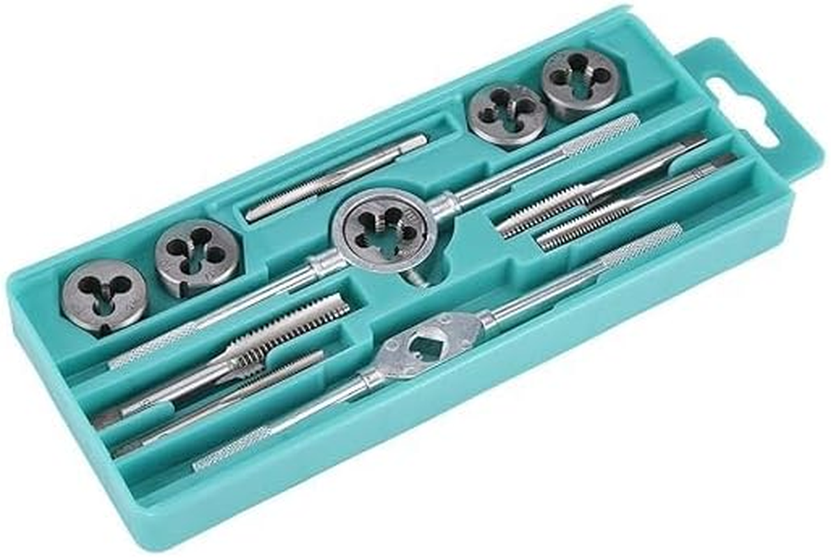 Metric Tap & Die Set Tap and Die Set, 12Pcs M6- Screw Nut Thread Taps Dies with Wrench Handle Hand Tool Kit