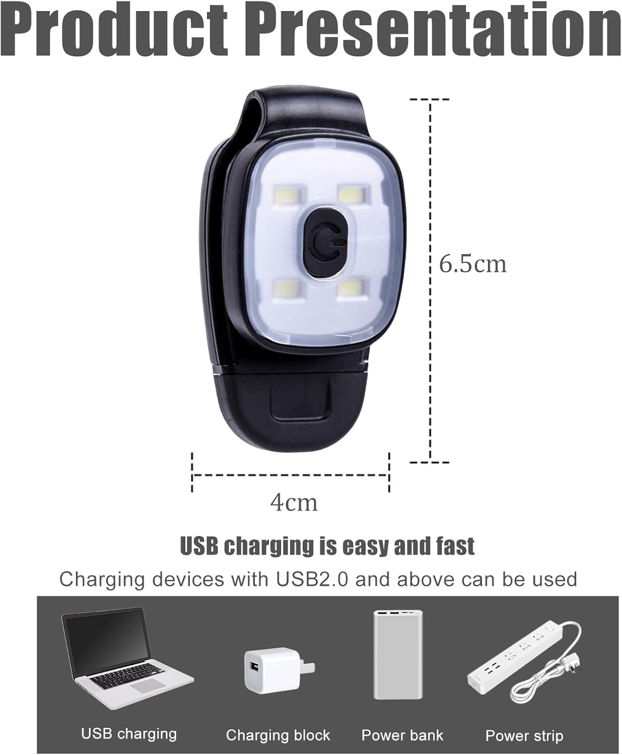 GOMETY LED Clip Lamp, Headlamp LED USB Rechargeable with 3 Modes, Running Light LED Small Head Lamp, Small Head Lamp, Children Waterproof for Camping, Hiking, School Bag, Backpack and Jogging (4) image number 3